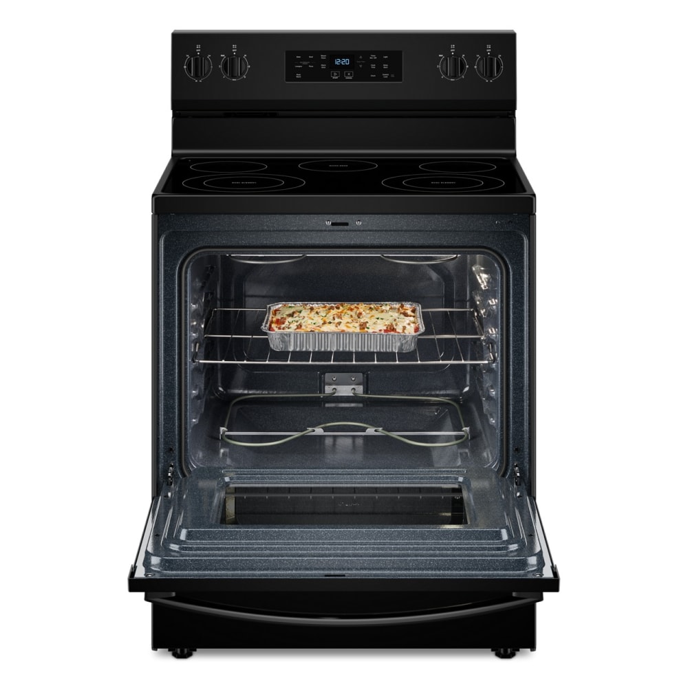 Estufa eléctrica independiente con 5 quemadores de vidrio de 30 pulgadas y 5.3 pies cúbicos de capacidad (negro) WFES3330RB de Whirlpool