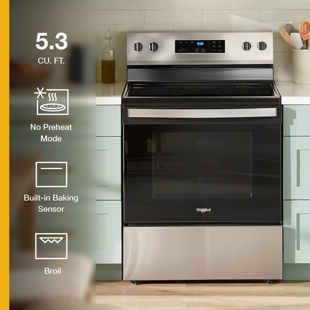 Estufa Eléctrica de Piso de 30 pulgadas con Cubierta de Vidrio y 4 Quemadores de Whirlpool