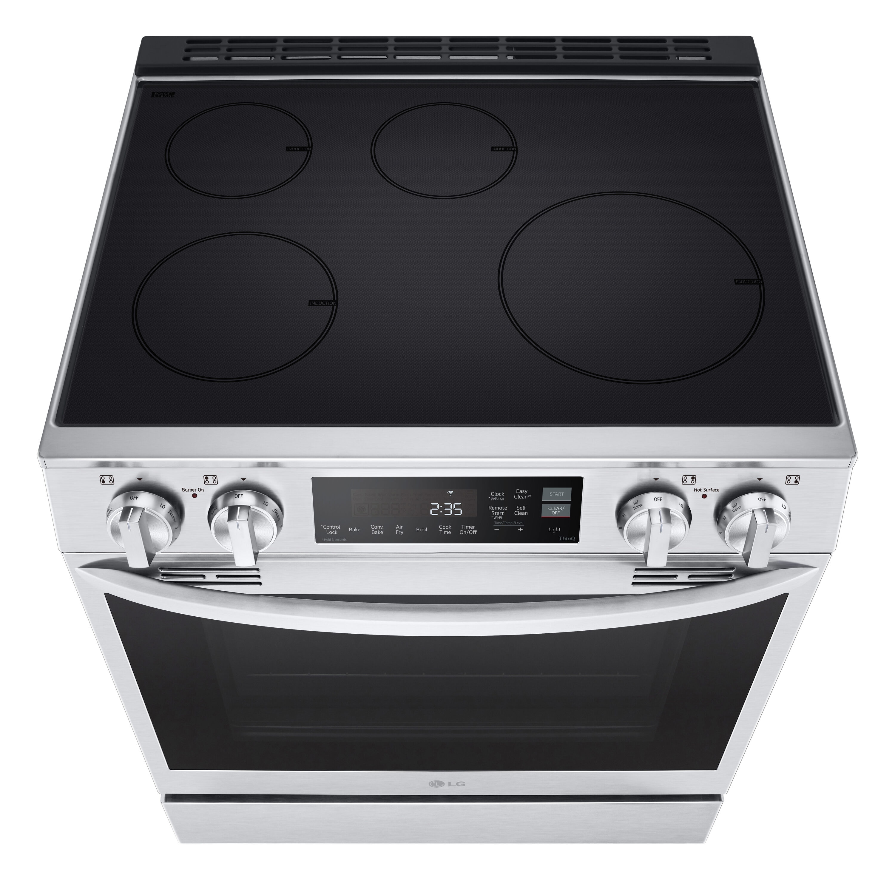 Estufa de inducción de 4 quemadores con horno de convección y freidora de aire LG de 30 pulgadas, 6.3 pies cúbicos (Acero Inoxidable de Resistencia a las Manchas)