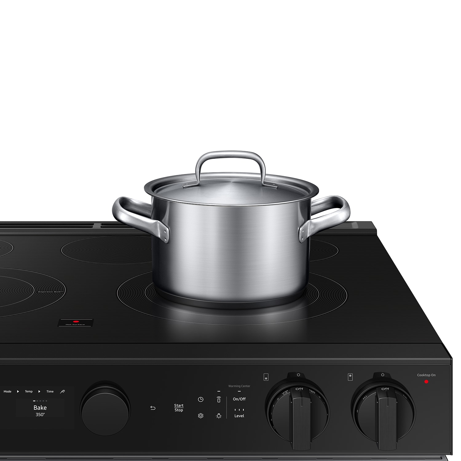 Estufa eléctrica deslizable Samsung Bespoke con 5 quemadores, horno de convección con freidora de aire de 6.3 pies cúbicos y cubierta de vidrio de 30 pulgadas (acero inoxidable) NSE6DG8500SR