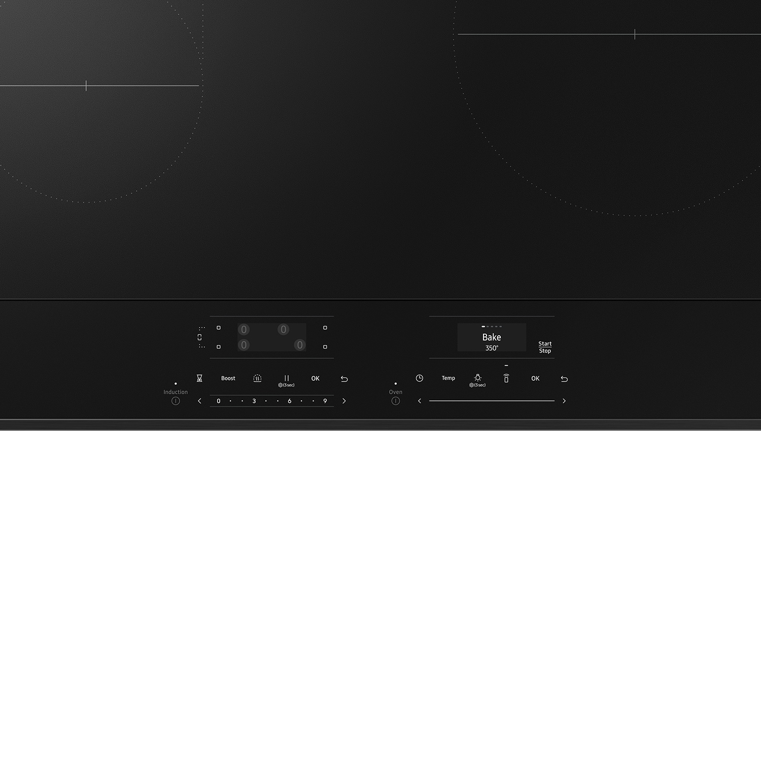Estufa de Inducción Deslizable con Horno de Aire Freidora Convencional Bespoke de Samsung de 30 pulgadas con 4 quemadores y 6.3 pies cúbicos (Cristal Blanco)
