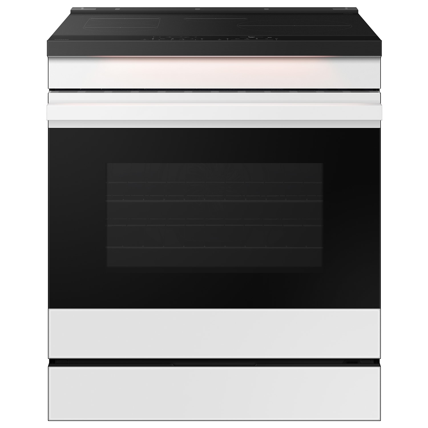 Estufa de Inducción Deslizable con Horno de Aire Freidora Convencional Bespoke de Samsung de 30 pulgadas con 4 quemadores y 6.3 pies cúbicos (Cristal Blanco)