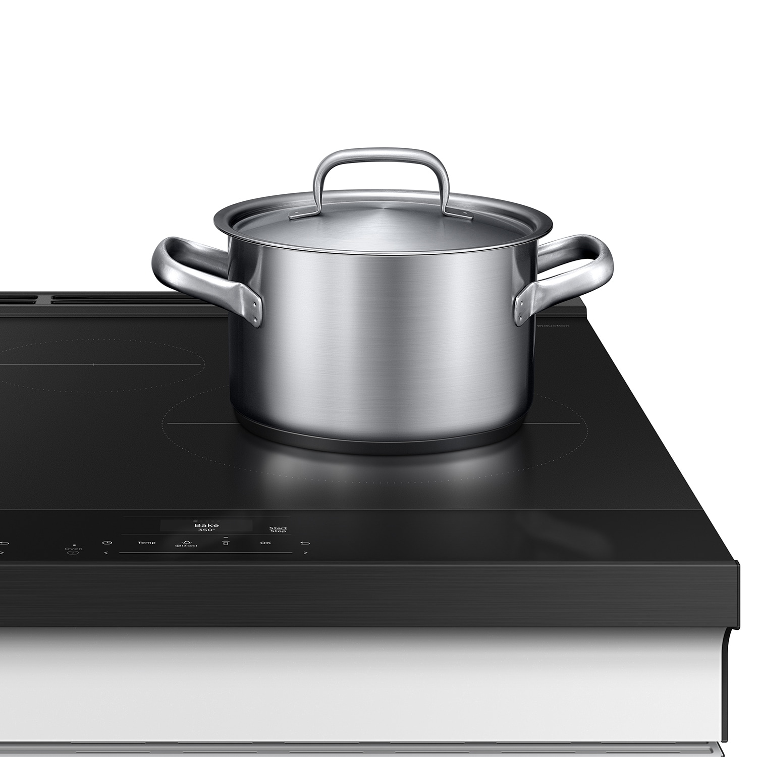 Estufa de Inducción Deslizable con Horno de Aire Freidora Convencional Bespoke de Samsung de 30 pulgadas con 4 quemadores y 6.3 pies cúbicos (Cristal Blanco)