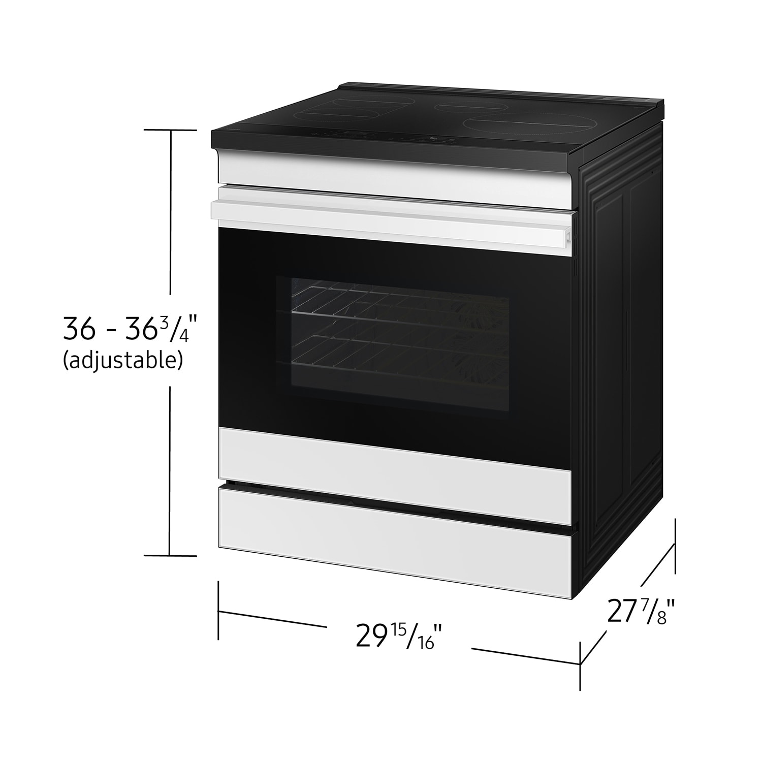 Estufa de Inducción Deslizable con Horno de Aire Freidora Convencional Bespoke de Samsung de 30 pulgadas con 4 quemadores y 6.3 pies cúbicos (Cristal Blanco)