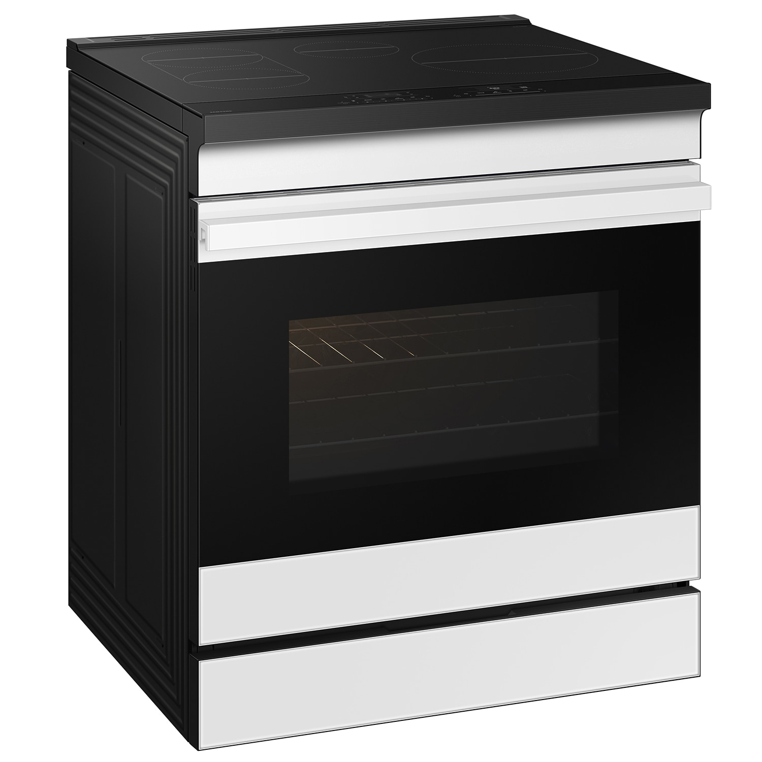 Estufa de Inducción Deslizable con Horno de Aire Freidora Convencional Bespoke de Samsung de 30 pulgadas con 4 quemadores y 6.3 pies cúbicos (Cristal Blanco)
