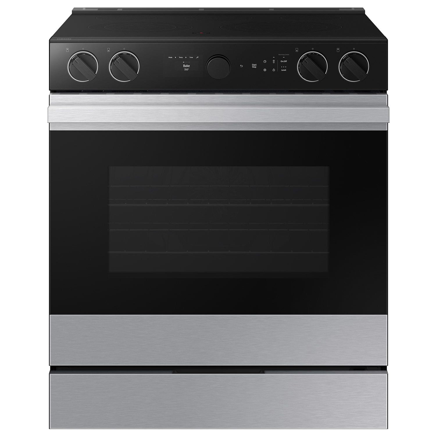 Estufa eléctrica deslizable con horno de convección de aire frito de 6.3 pies cúbicos, 5 quemadores y cubierta de vidrio de 30 pulgadas de la línea Samsung Bespoke ( acero inoxidable ) NSE6DG8700SR