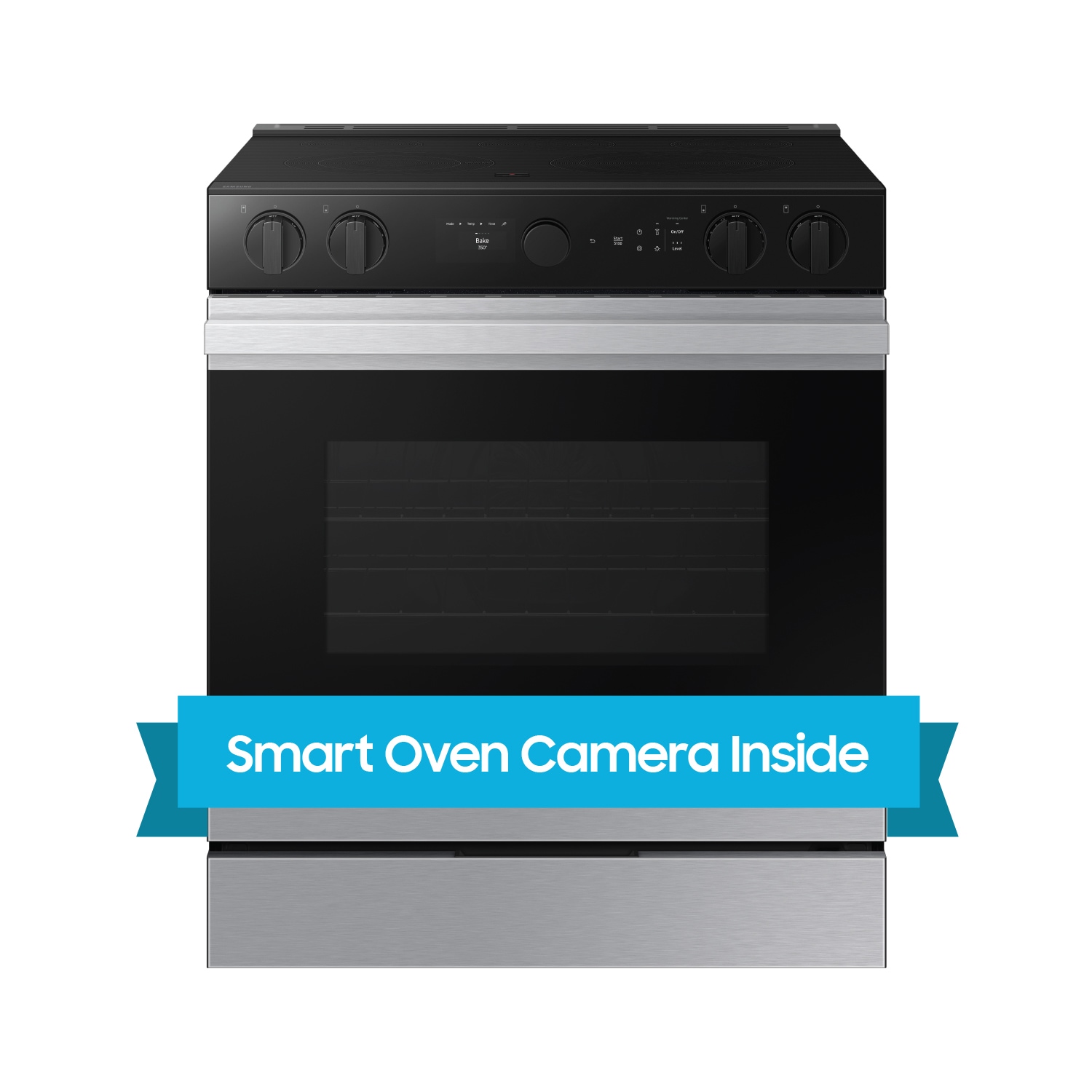 Estufa eléctrica deslizable con horno de convección de aire frito de 6.3 pies cúbicos, 5 quemadores y cubierta de vidrio de 30 pulgadas de la línea Samsung Bespoke ( acero inoxidable ) NSE6DG8700SR
