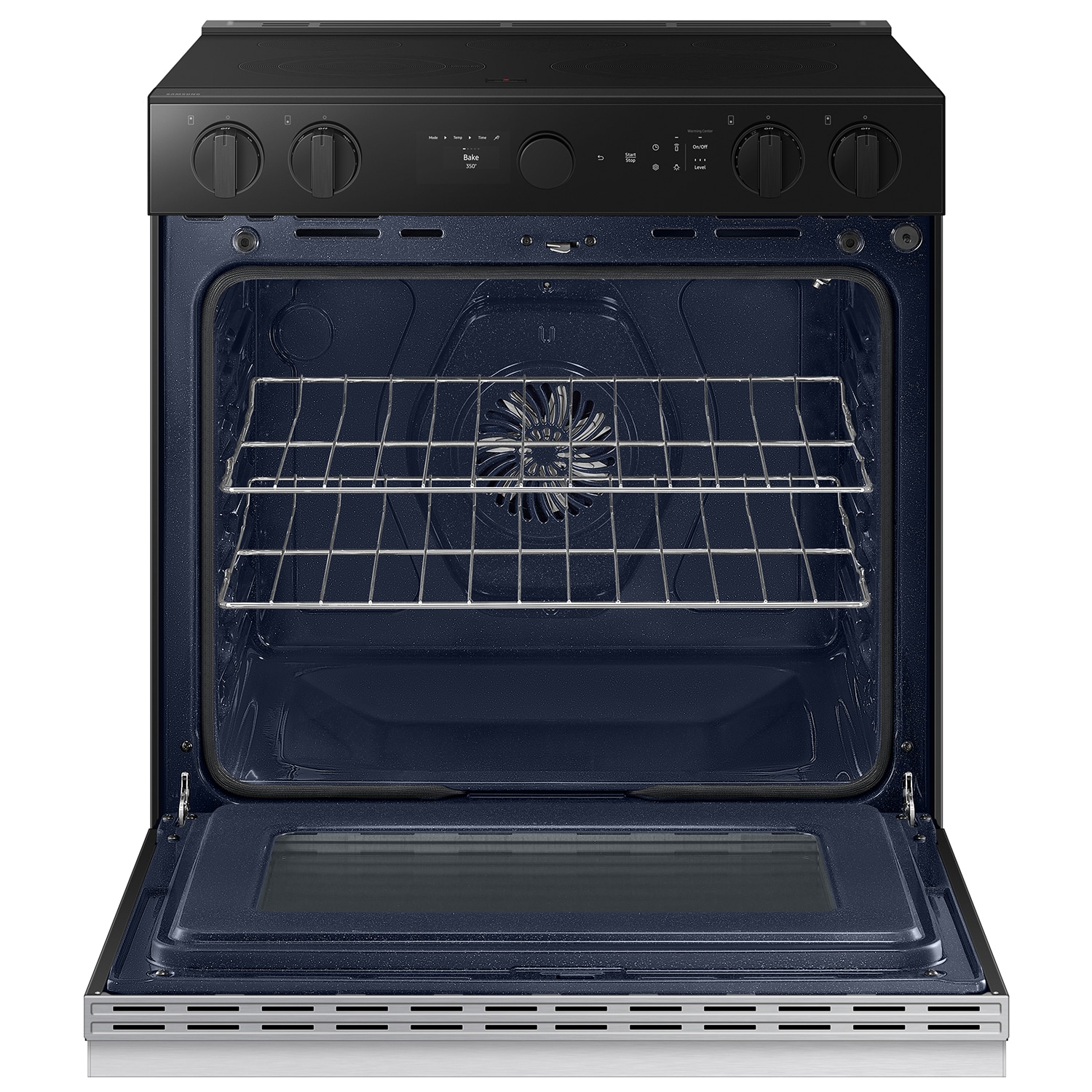 Estufa eléctrica deslizable con horno de convección de aire frito de 6.3 pies cúbicos, 5 quemadores y cubierta de vidrio de 30 pulgadas de la línea Samsung Bespoke ( acero inoxidable ) NSE6DG8700SR