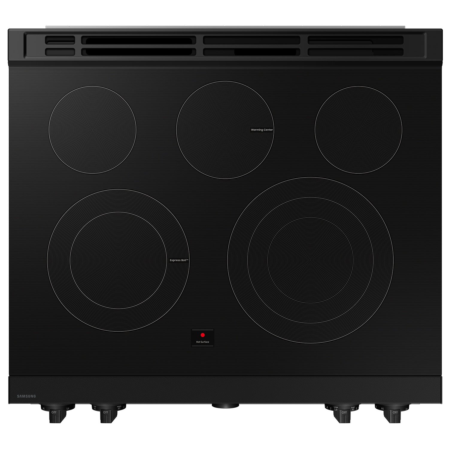 Estufa eléctrica deslizable con horno de convección de aire frito de 6.3 pies cúbicos, 5 quemadores y cubierta de vidrio de 30 pulgadas de la línea Samsung Bespoke ( acero inoxidable ) NSE6DG8700SR