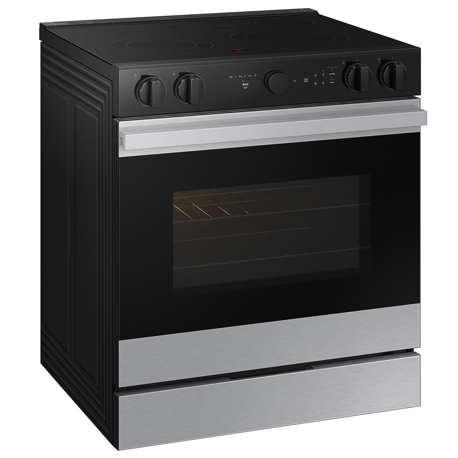 Estufa eléctrica deslizable con horno de convección de aire frito de 6.3 pies cúbicos, 5 quemadores y cubierta de vidrio de 30 pulgadas de la línea Samsung Bespoke ( acero inoxidable ) NSE6DG8700SR