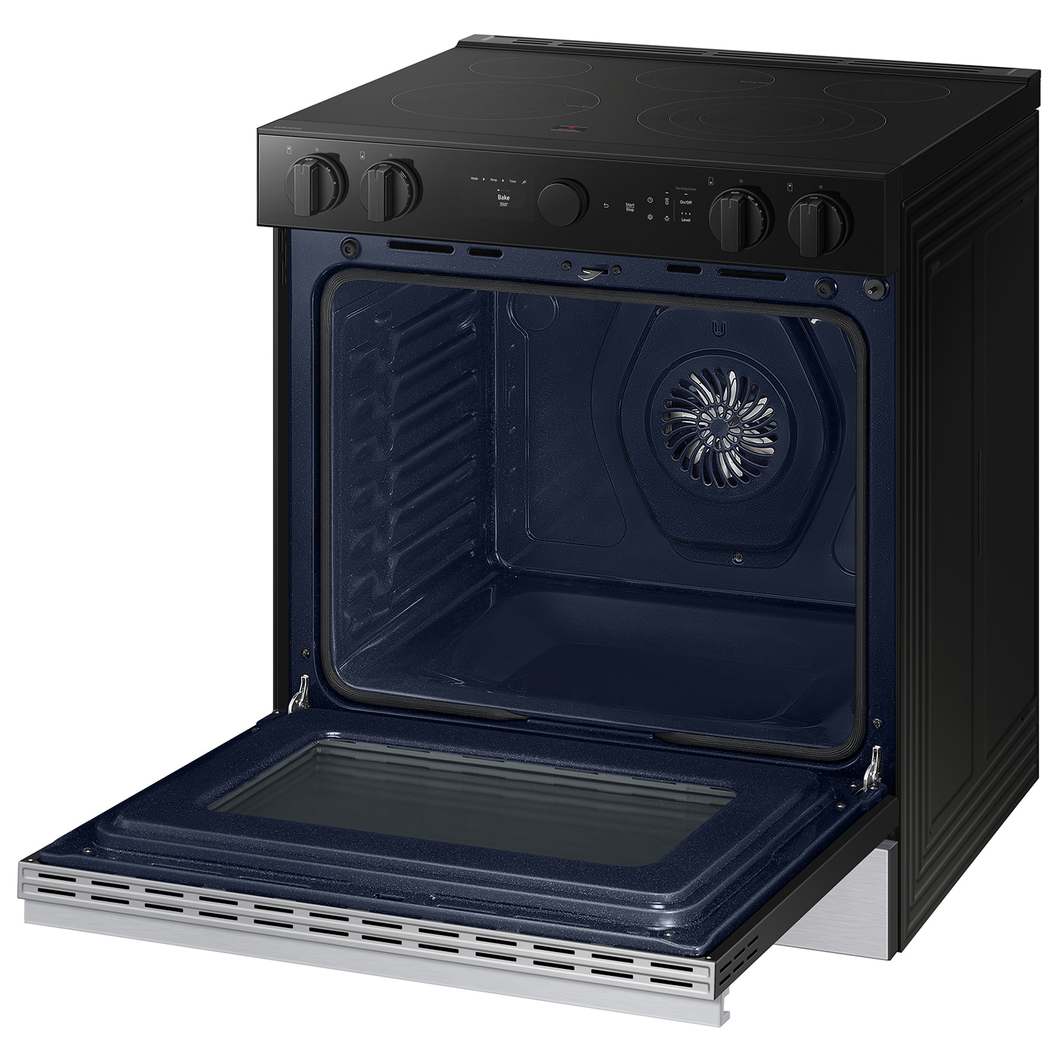 Estufa eléctrica deslizable con horno de convección de aire frito de 6.3 pies cúbicos, 5 quemadores y cubierta de vidrio de 30 pulgadas de la línea Samsung Bespoke ( acero inoxidable ) NSE6DG8700SR
