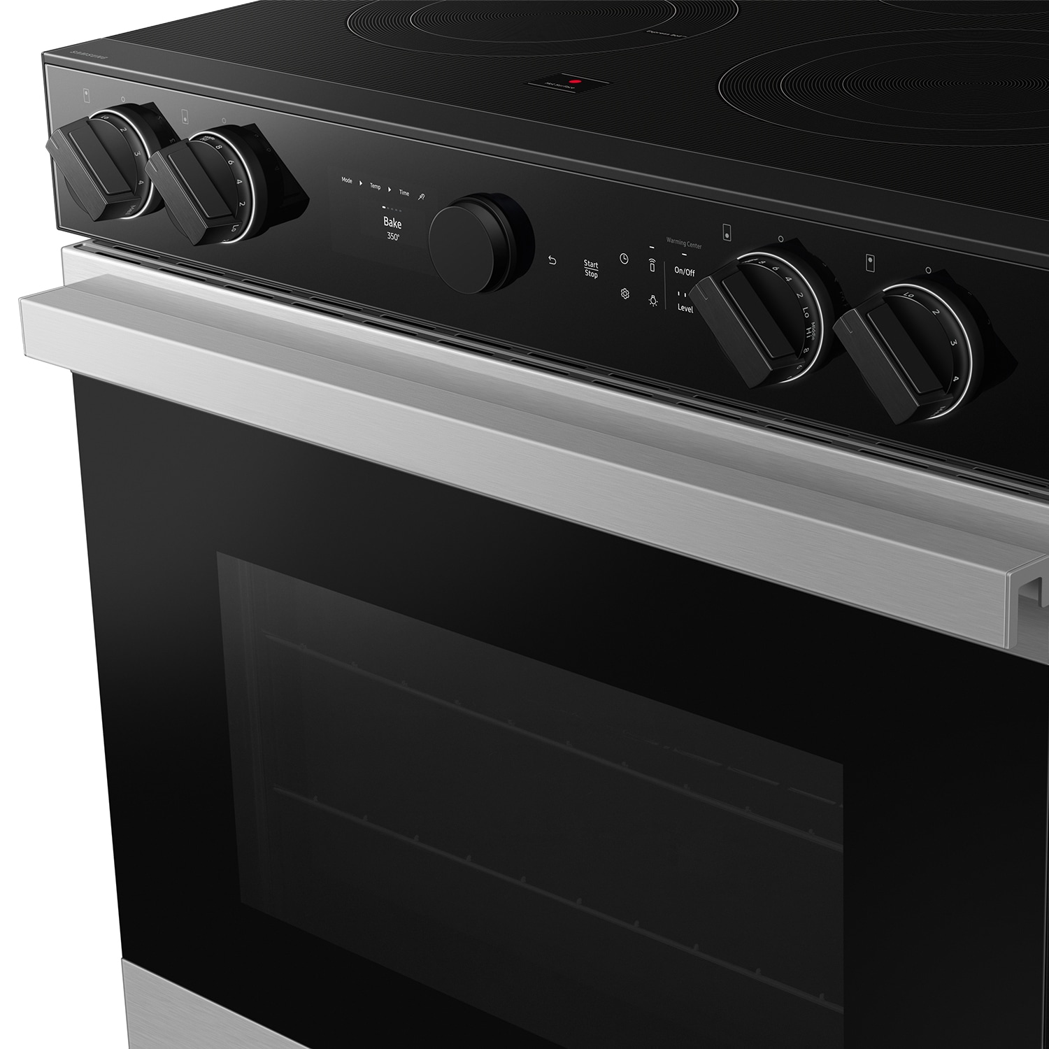 Estufa eléctrica deslizable con horno de convección de aire frito de 6.3 pies cúbicos, 5 quemadores y cubierta de vidrio de 30 pulgadas de la línea Samsung Bespoke ( acero inoxidable ) NSE6DG8700SR