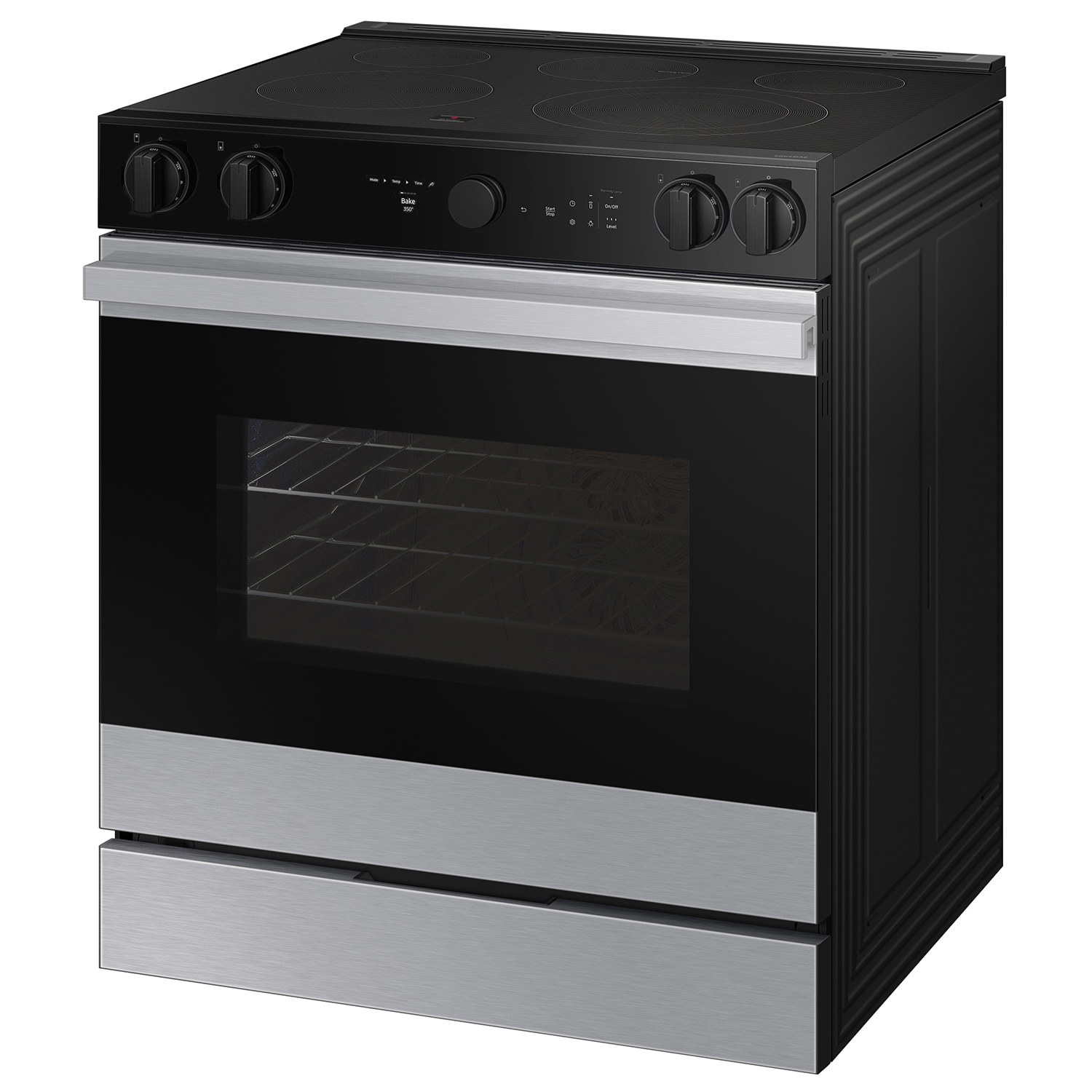 Estufa eléctrica deslizable con horno de convección de aire frito de 6.3 pies cúbicos, 5 quemadores y cubierta de vidrio de 30 pulgadas de la línea Samsung Bespoke ( acero inoxidable ) NSE6DG8700SR