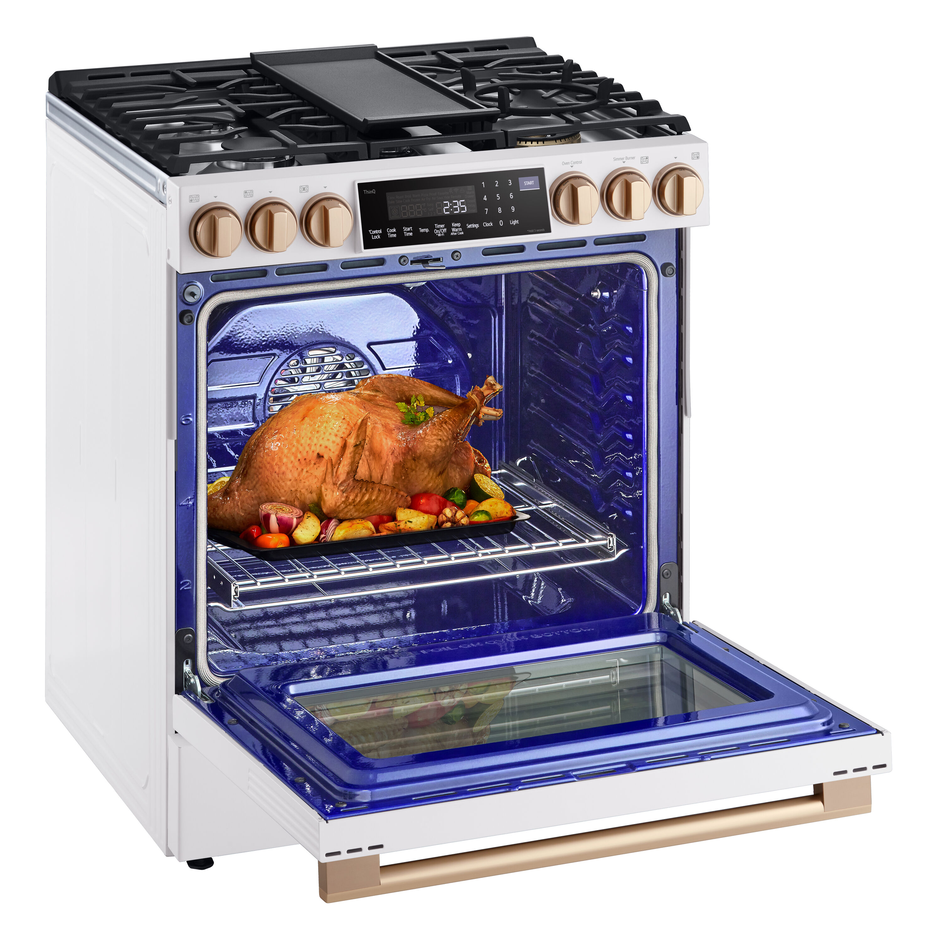 LG InstaView con Air Fry, Estufa Eléctrica de Empotrar con Superficie de Vidrio de 30 pulgadas, 5 quemadores, Horno de Convección de 6.3 pies cúbicos (Acero Inoxidable a Prueba de Impresiones) LSEL6335FE