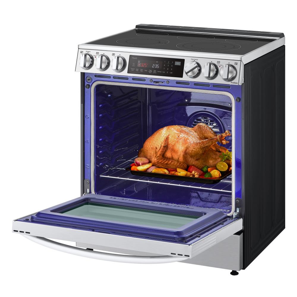 LG InstaView con Air Fry, Estufa Eléctrica de Empotrar con Superficie de Vidrio de 30 pulgadas, 5 quemadores, Horno de Convección de 6.3 pies cúbicos (Acero Inoxidable a Prueba de Impresiones) LSEL6335FE