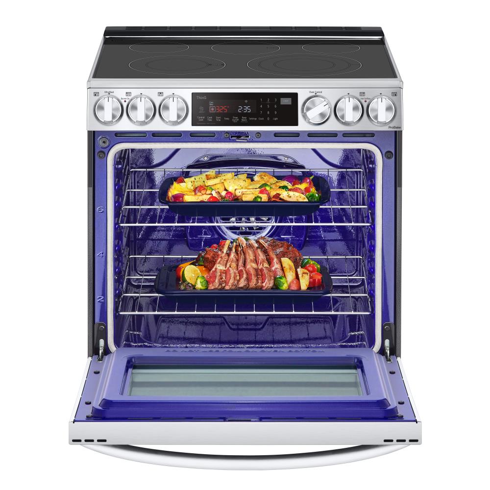 LG InstaView con Air Fry, Estufa Eléctrica de Empotrar con Superficie de Vidrio de 30 pulgadas, 5 quemadores, Horno de Convección de 6.3 pies cúbicos (Acero Inoxidable a Prueba de Impresiones) LSEL6335FE