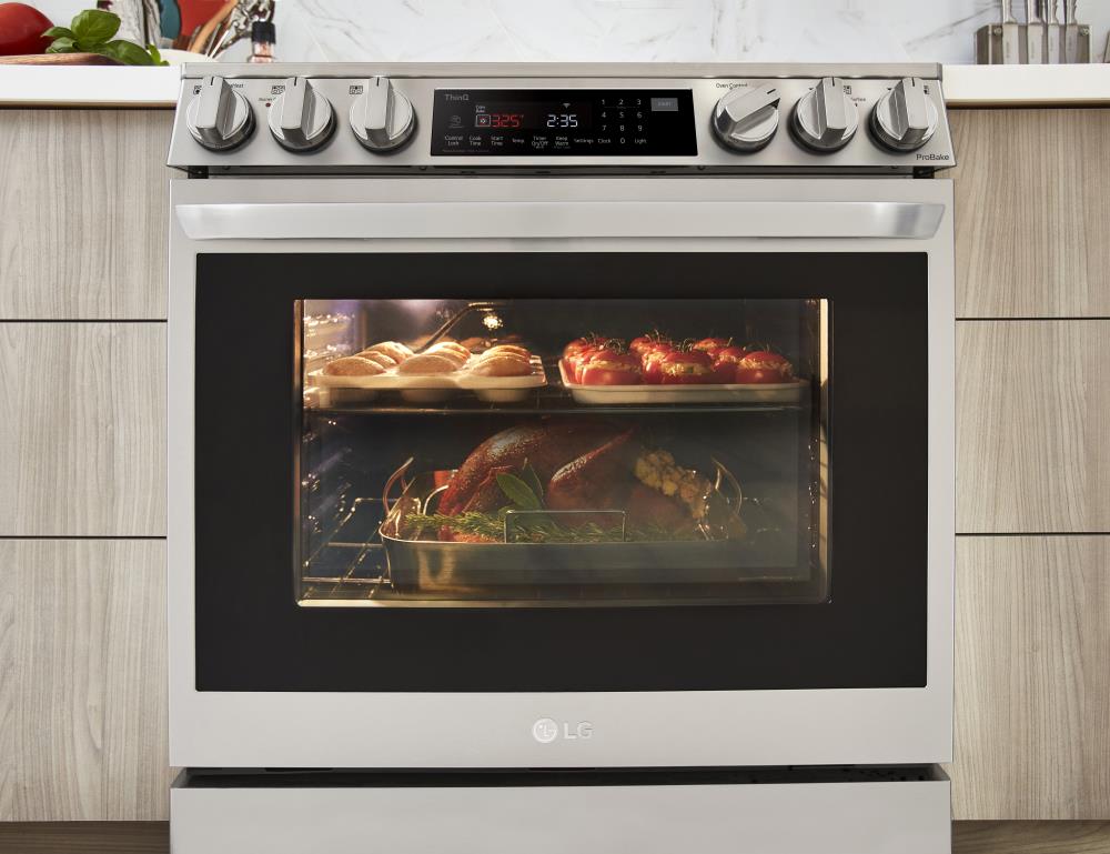 LG InstaView con Air Fry, Estufa Eléctrica de Empotrar con Superficie de Vidrio de 30 pulgadas, 5 quemadores, Horno de Convección de 6.3 pies cúbicos (Acero Inoxidable a Prueba de Impresiones) LSEL6335FE