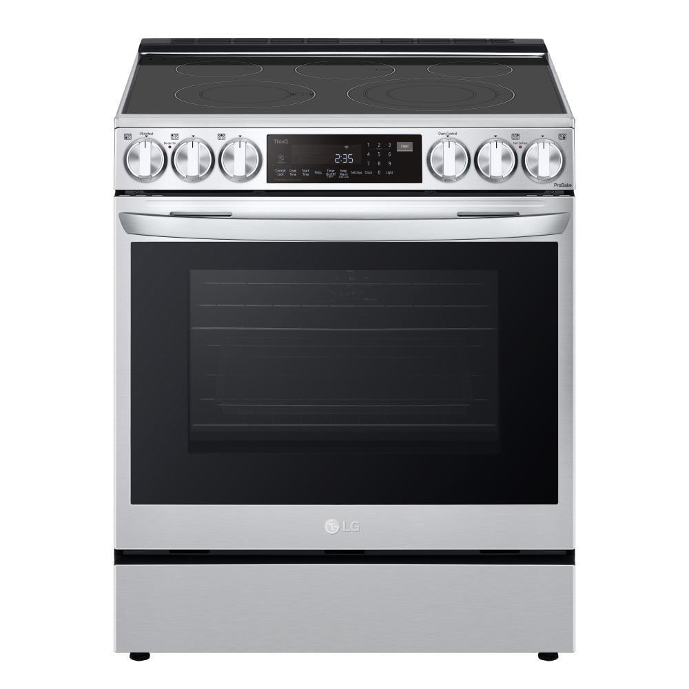 LG InstaView con Air Fry, Estufa Eléctrica de Empotrar con Superficie de Vidrio de 30 pulgadas, 5 quemadores, Horno de Convección de 6.3 pies cúbicos (Acero Inoxidable a Prueba de Impresiones) LSEL6335FE