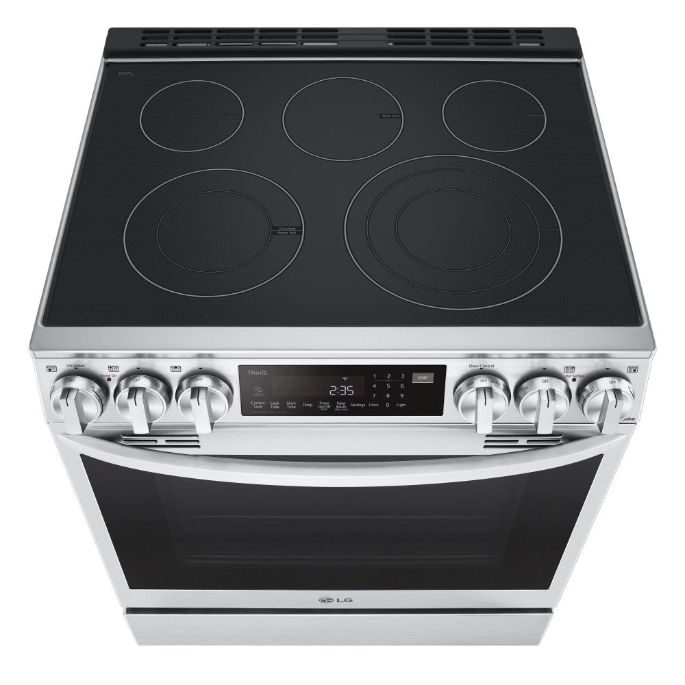 LG InstaView con Air Fry, Estufa Eléctrica de Empotrar con Superficie de Vidrio de 30 pulgadas, 5 quemadores, Horno de Convección de 6.3 pies cúbicos (Acero Inoxidable a Prueba de Impresiones) LSEL6335FE