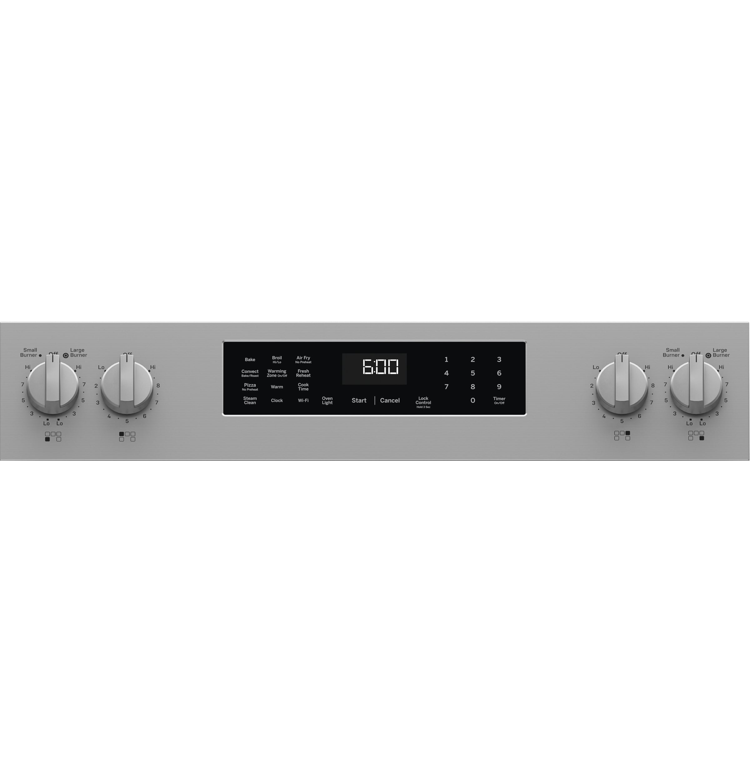 Charola para horno GE EasyWash de 30 pulgadas con cubierta de cristal y 5 quemadores, horno de convección con freidora de aire de 5.3 pies cúbicos, estufa eléctrica independiente (acabado en acero inoxidable) GRF600AVSS