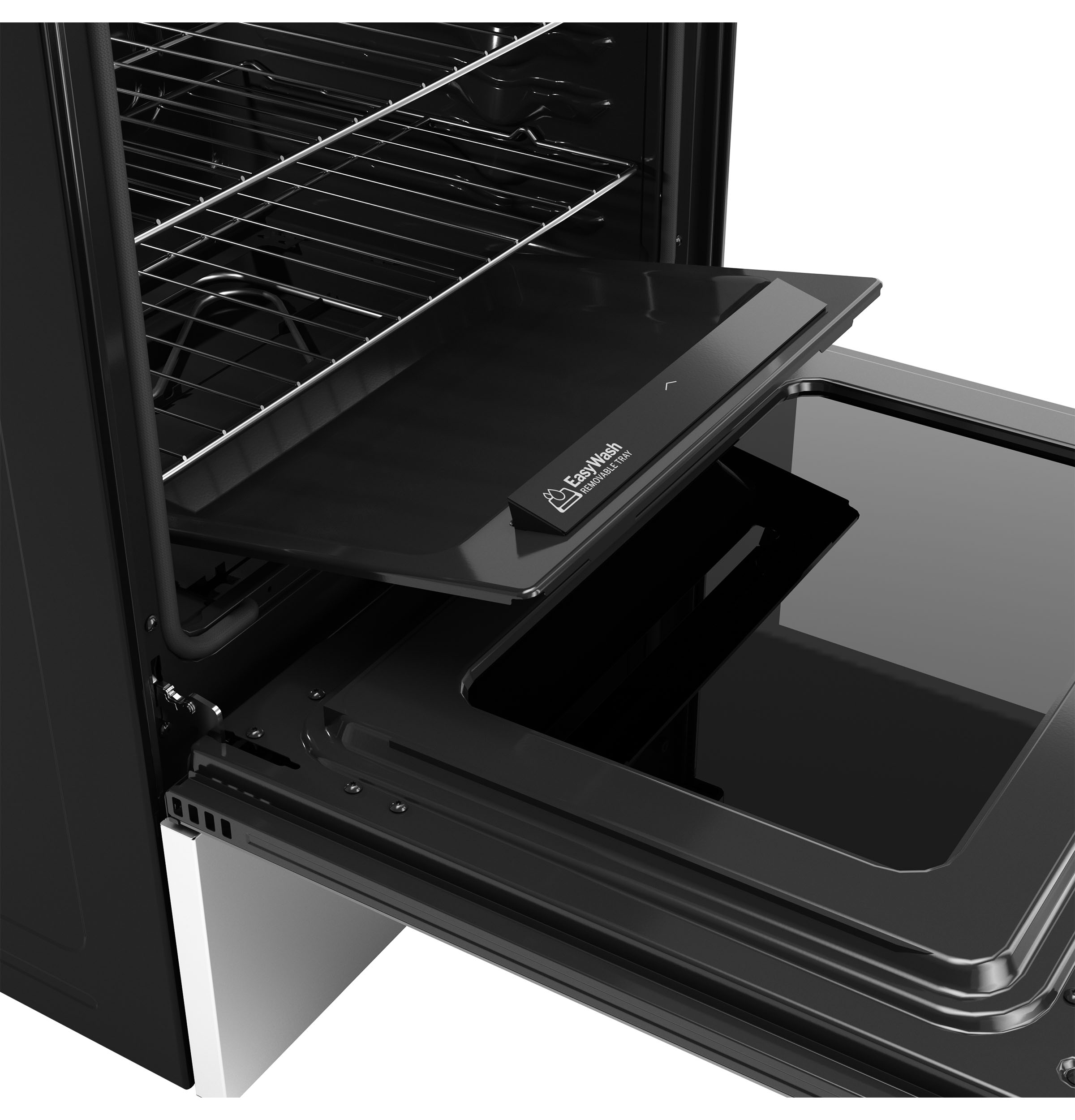 Charola para horno GE EasyWash de 30 pulgadas con cubierta de cristal y 5 quemadores, horno de convección con freidora de aire de 5.3 pies cúbicos, estufa eléctrica independiente (acabado en acero inoxidable) GRF600AVSS