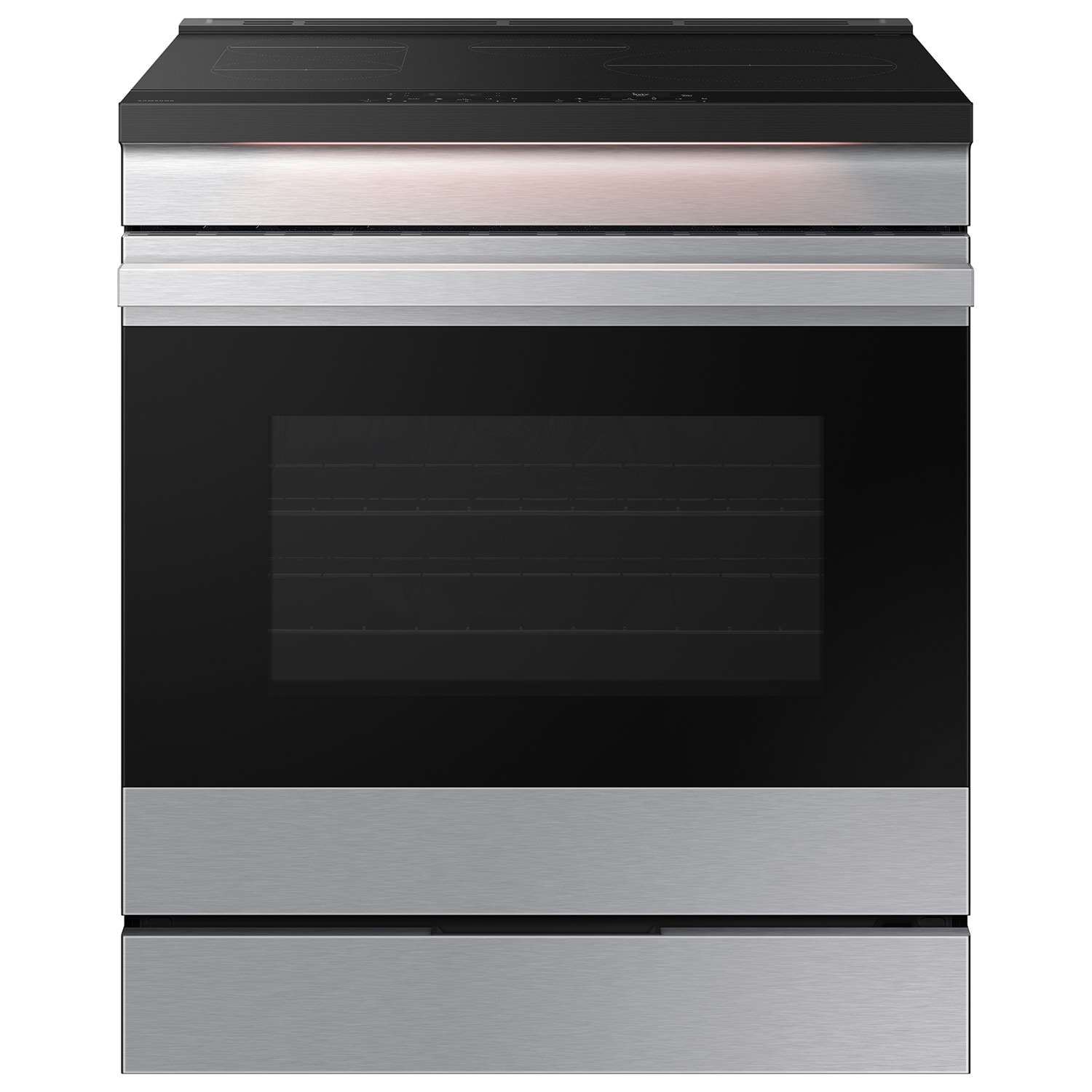 Estufa de Inducción Simple Deslizable con Horno de Convección y Freidora de Aire de 6.3 pies cúbicos con 4 Quemadores Bespoke de Samsung de 30 pulgadas (Acero Inoxidable)