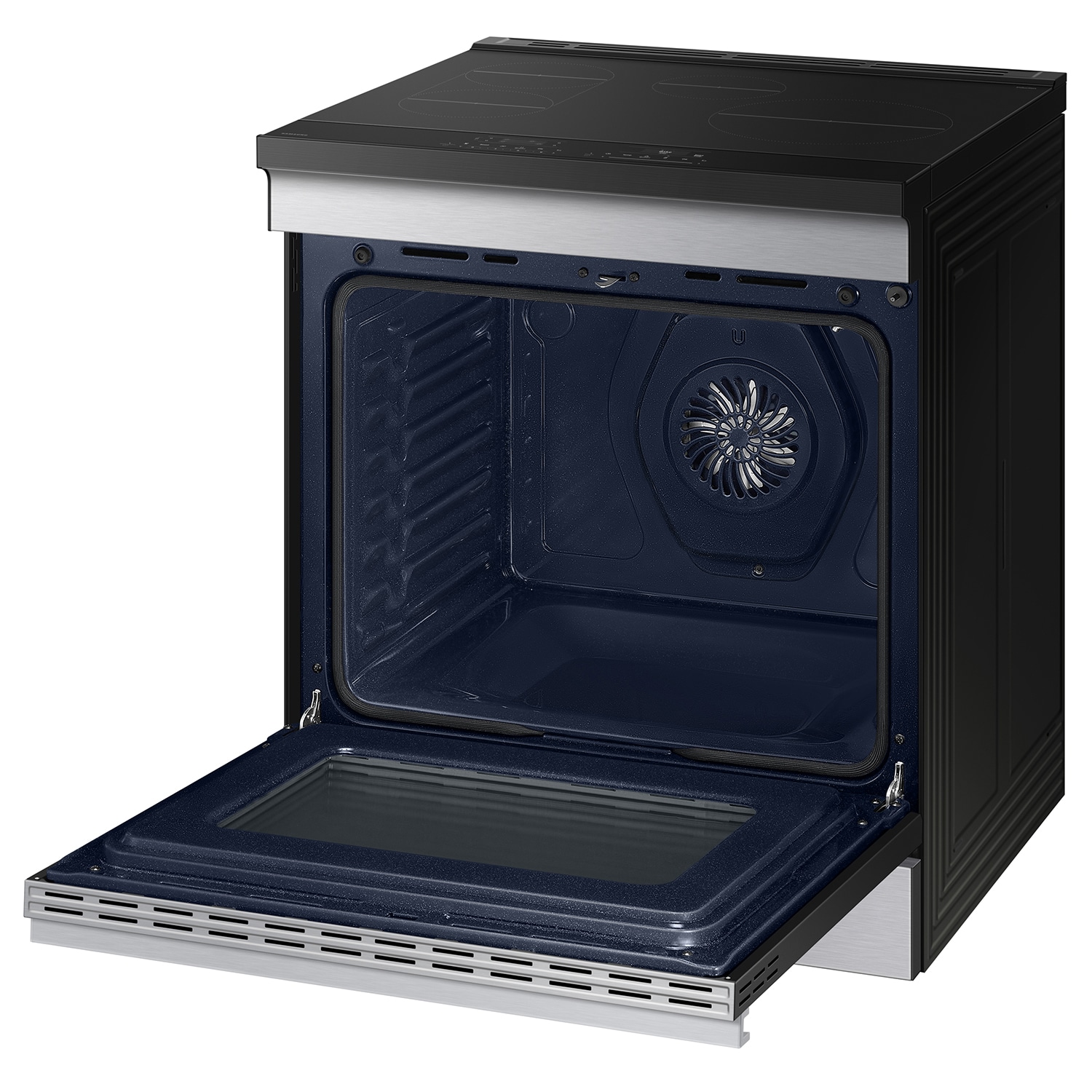 Estufa de Inducción Simple Deslizable con Horno de Convección y Freidora de Aire de 6.3 pies cúbicos con 4 Quemadores Bespoke de Samsung de 30 pulgadas (Acero Inoxidable)