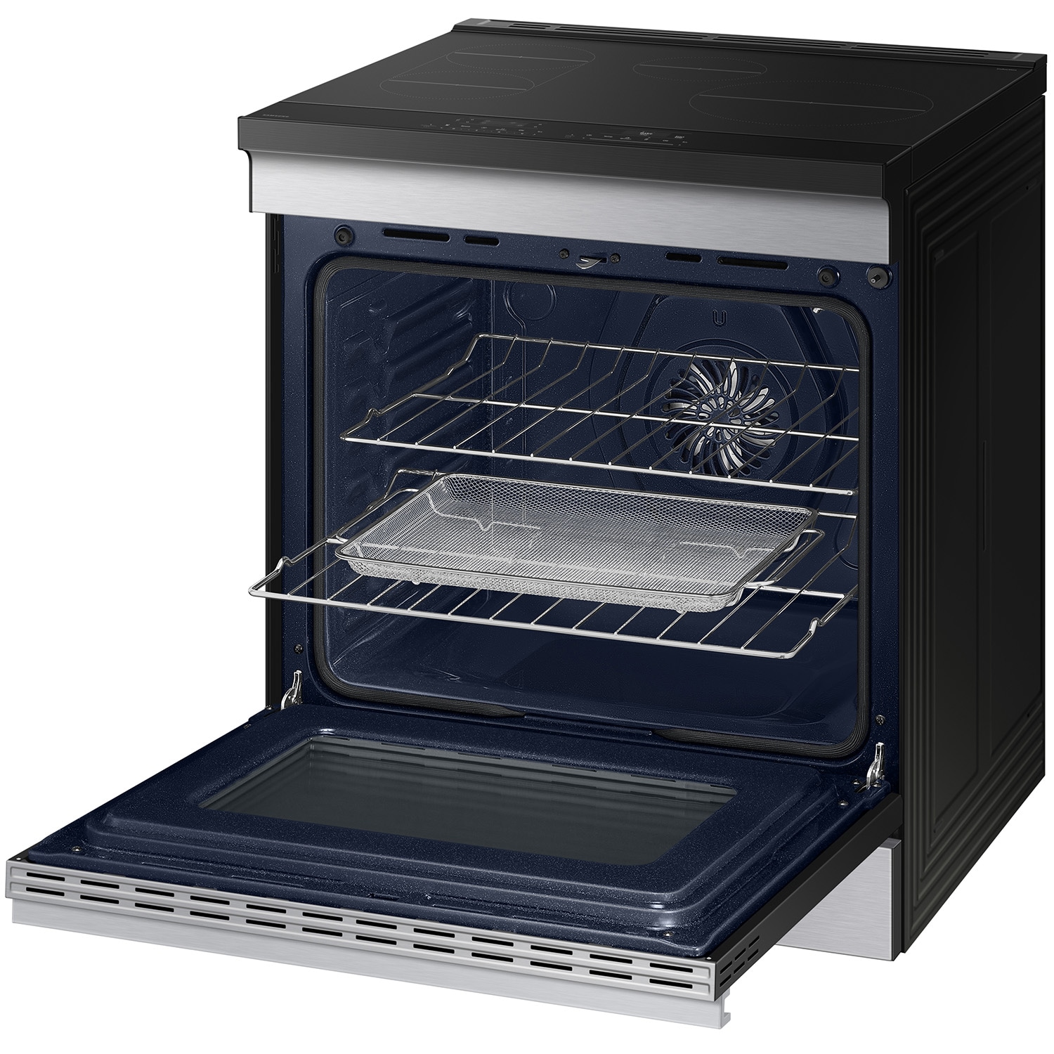 Estufa de Inducción Simple Deslizable con Horno de Convección y Freidora de Aire de 6.3 pies cúbicos con 4 Quemadores Bespoke de Samsung de 30 pulgadas (Acero Inoxidable)