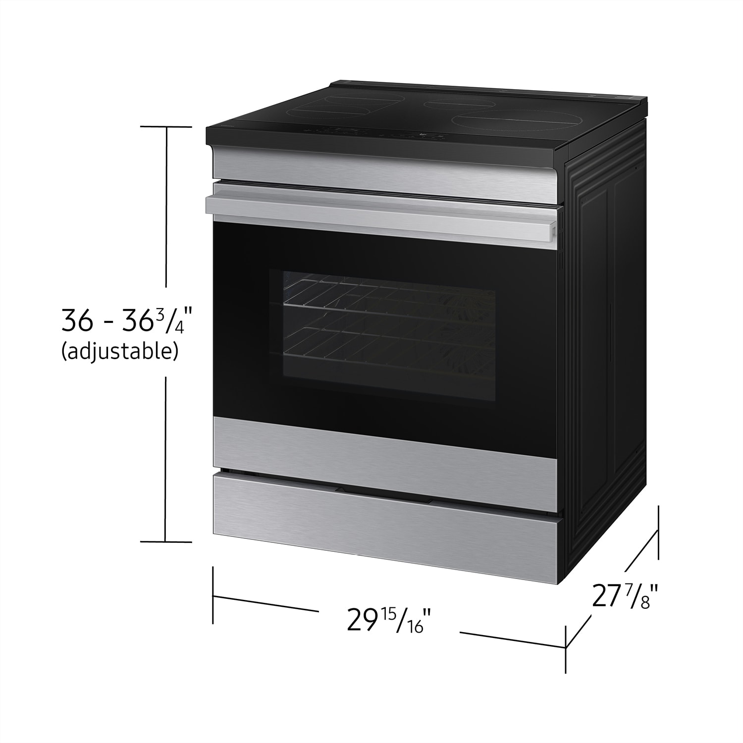 Estufa de Inducción Simple Deslizable con Horno de Convección y Freidora de Aire de 6.3 pies cúbicos con 4 Quemadores Bespoke de Samsung de 30 pulgadas (Acero Inoxidable)