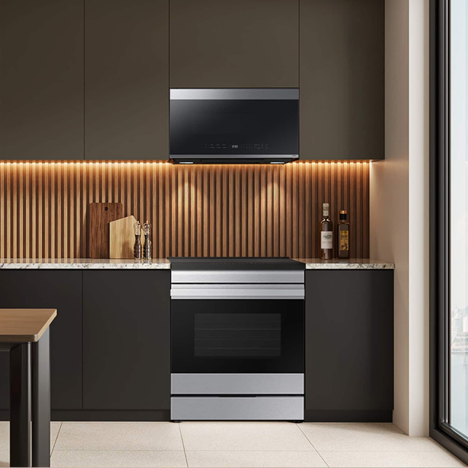 Estufa de Inducción Simple Deslizable con Horno de Convección y Freidora de Aire de 6.3 pies cúbicos con 4 Quemadores Bespoke de Samsung de 30 pulgadas (Acero Inoxidable)