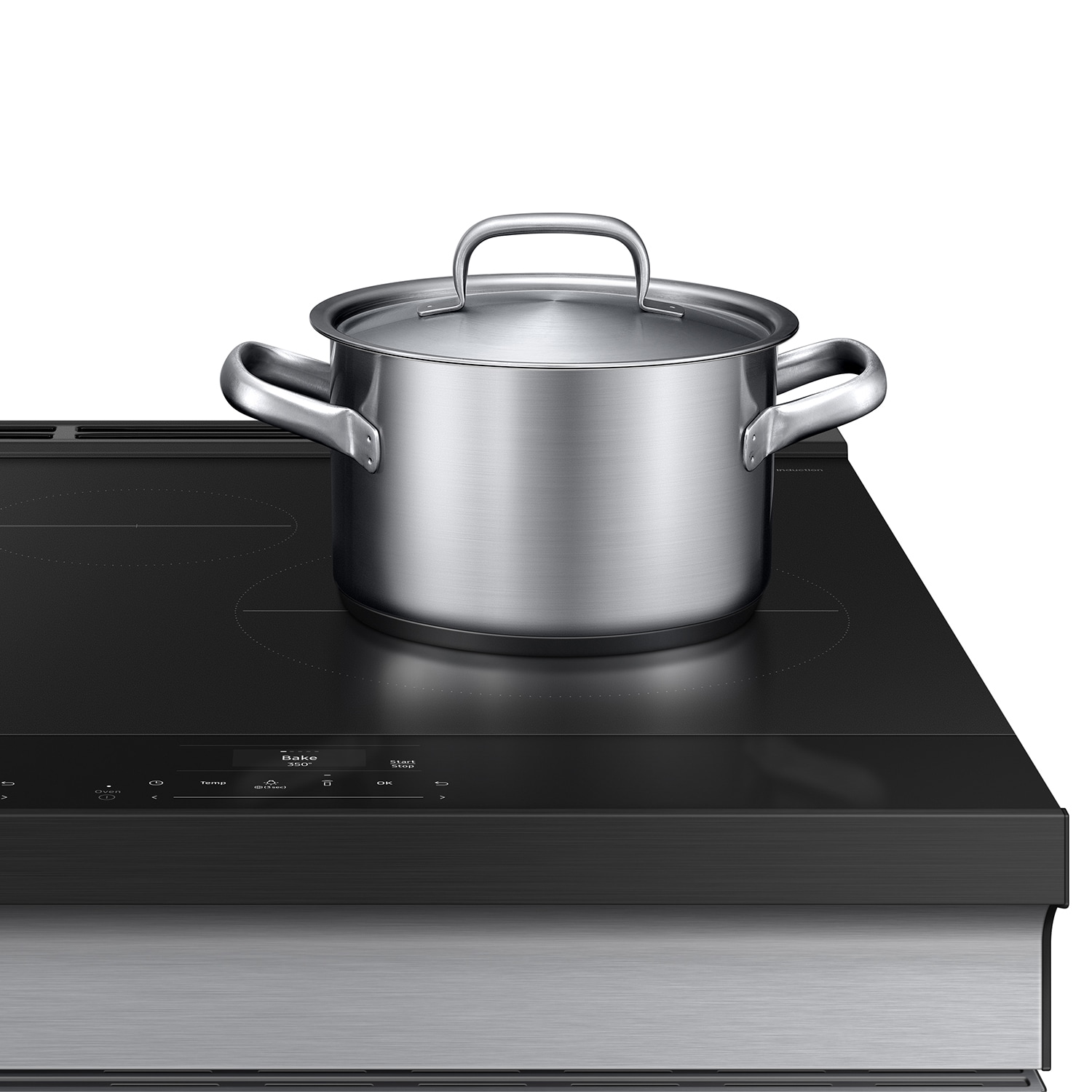 Estufa de Inducción Simple Deslizable con Horno de Convección y Freidora de Aire de 6.3 pies cúbicos con 4 Quemadores Bespoke de Samsung de 30 pulgadas (Acero Inoxidable)