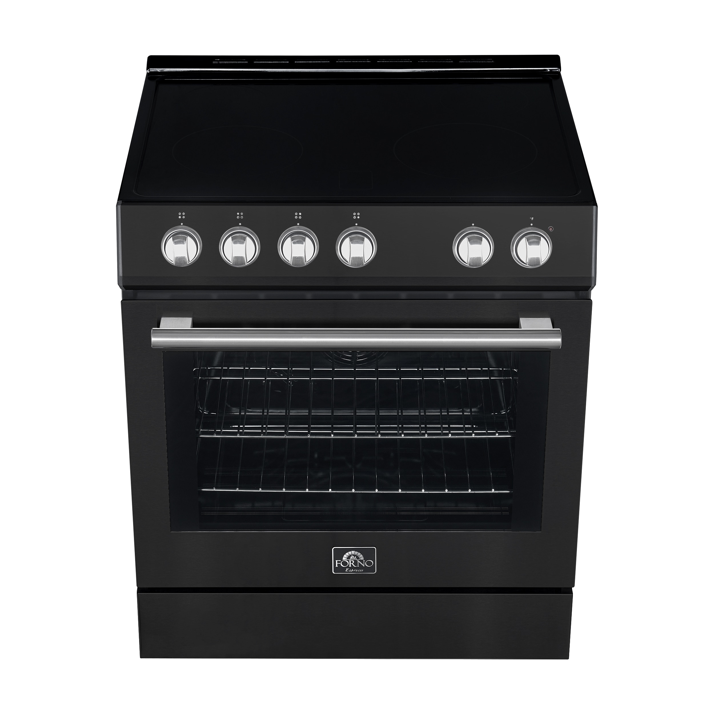 Estufa eléctrica de empotrar con 4 quemadores, horno de convección de 5 pies cúbicos y cubierta de vidrio de 30 pulgadas en negro