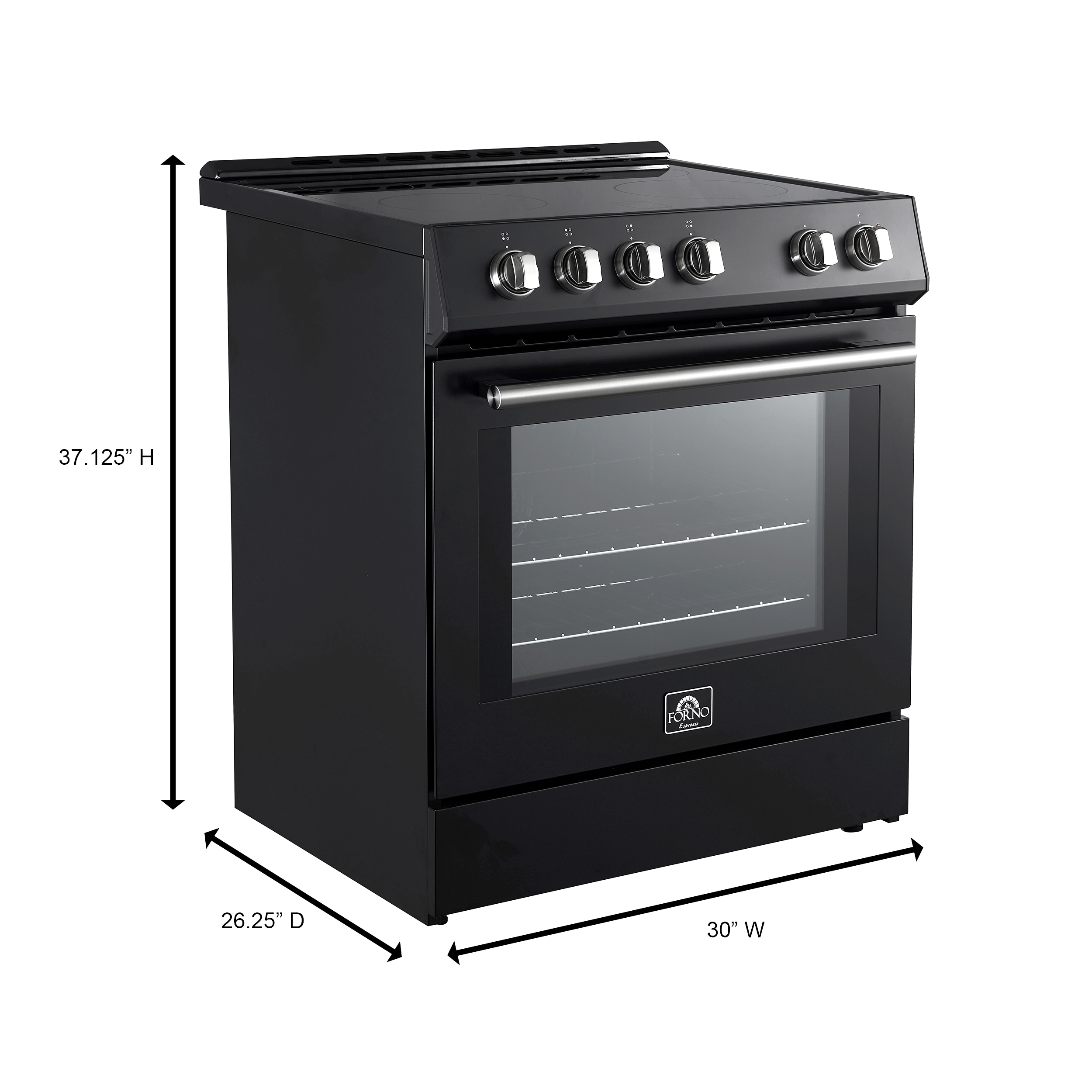 Estufa eléctrica de empotrar con 4 quemadores, horno de convección de 5 pies cúbicos y cubierta de vidrio de 30 pulgadas en negro