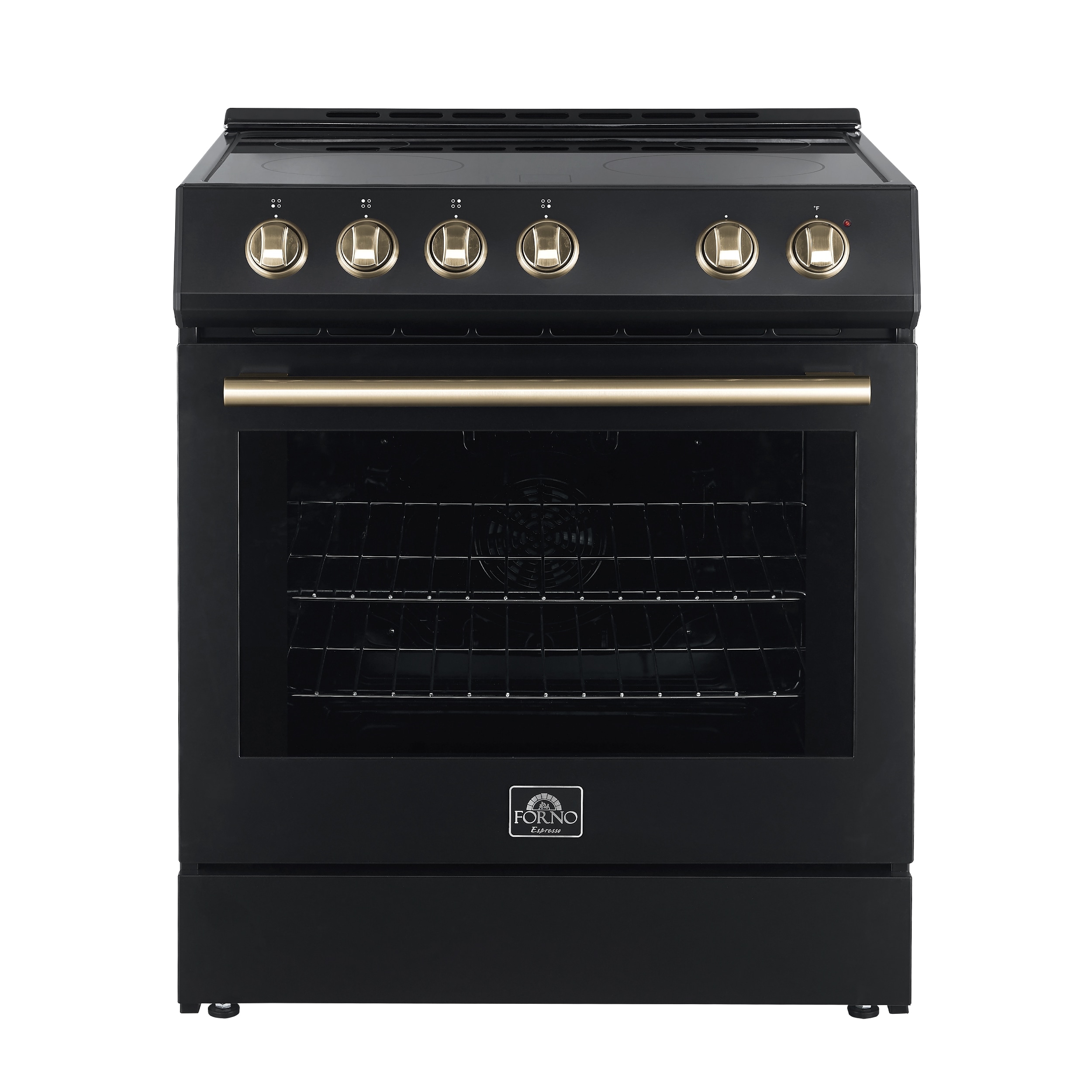 Estufa eléctrica de empotrar con 4 quemadores, horno de convección de 5 pies cúbicos y cubierta de vidrio de 30 pulgadas en negro