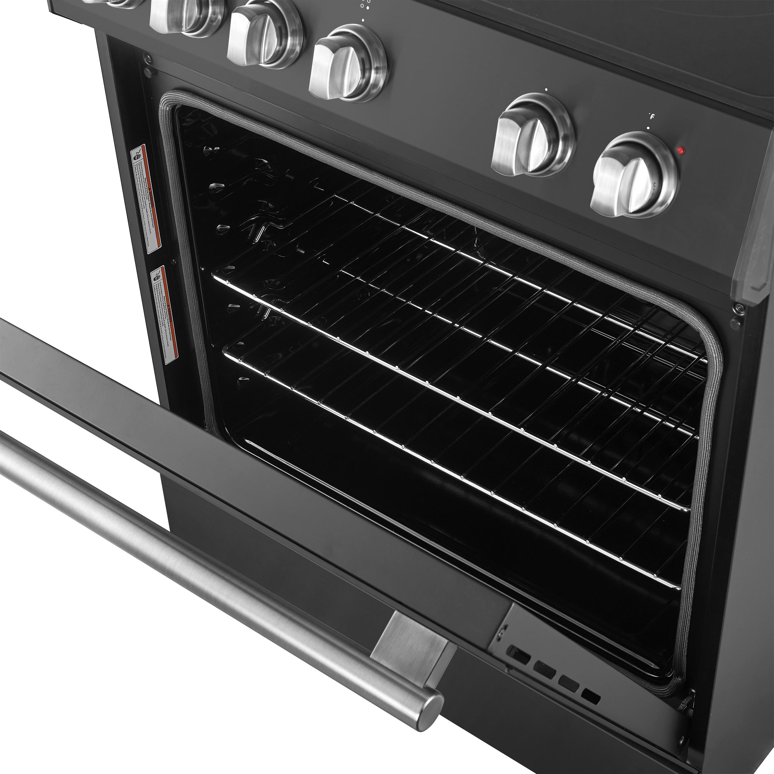 Estufa eléctrica de empotrar con 4 quemadores, horno de convección de 5 pies cúbicos y cubierta de vidrio de 30 pulgadas en negro