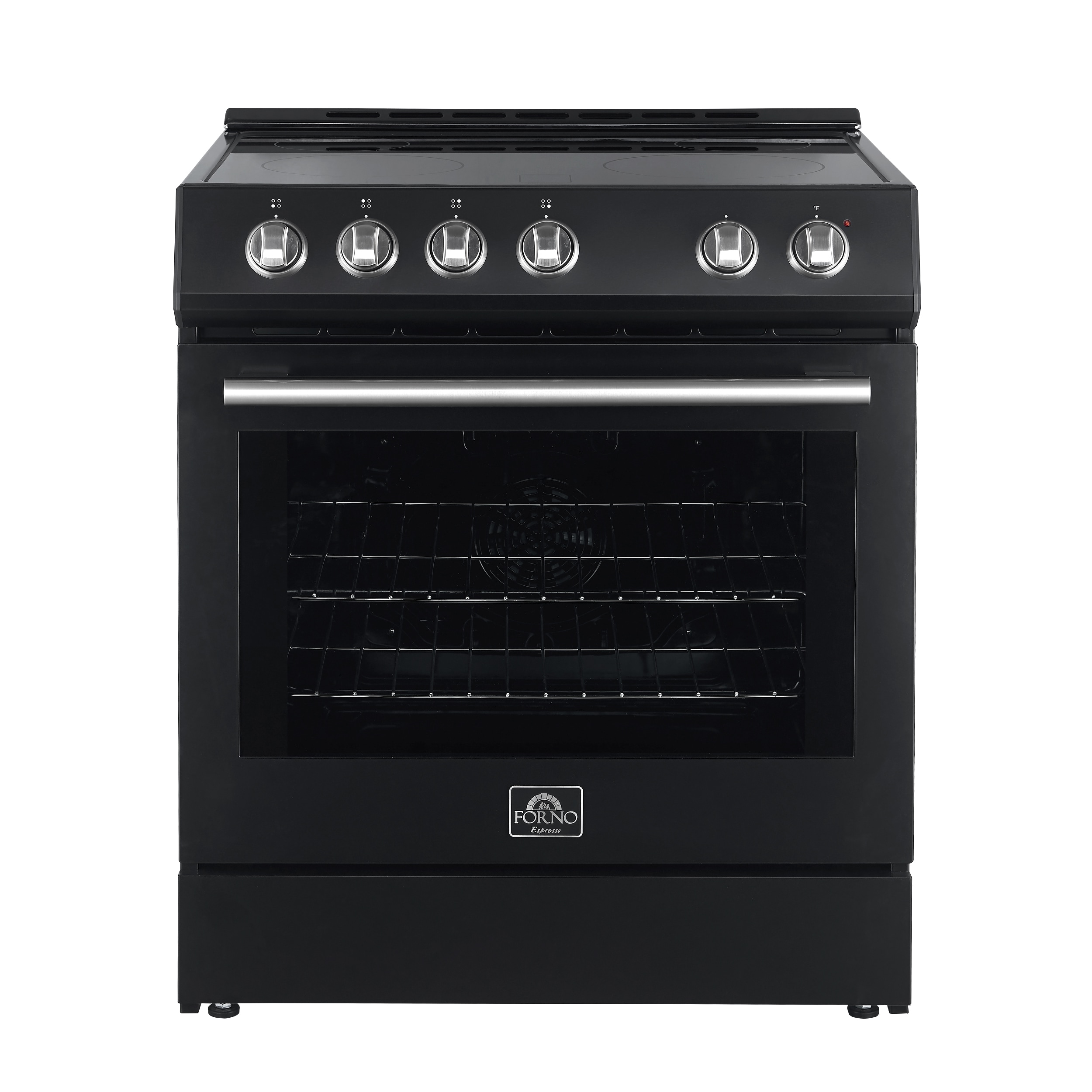 Estufa eléctrica de empotrar con 4 quemadores, horno de convección de 5 pies cúbicos y cubierta de vidrio de 30 pulgadas en negro
