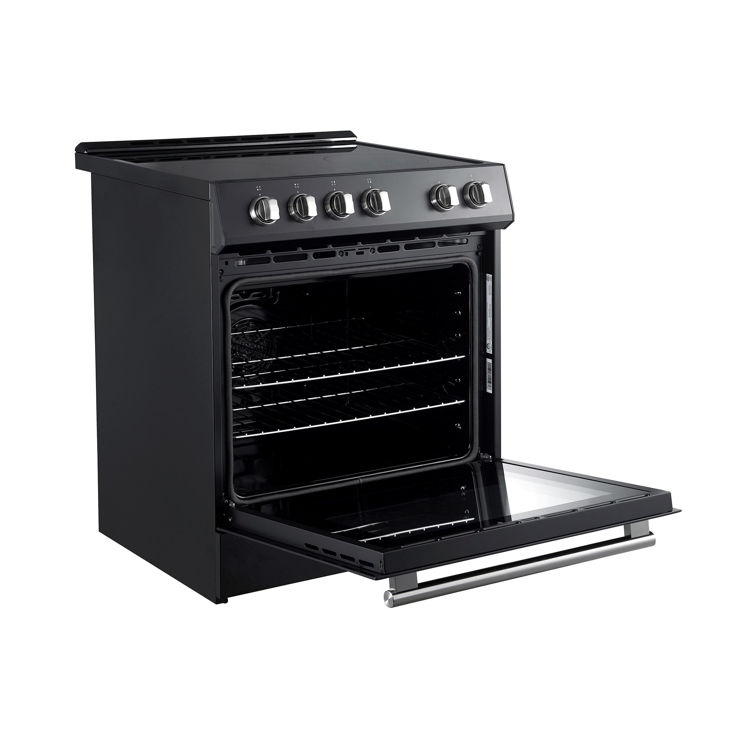 Estufa eléctrica de empotrar con 4 quemadores, horno de convección de 5 pies cúbicos y cubierta de vidrio de 30 pulgadas en negro