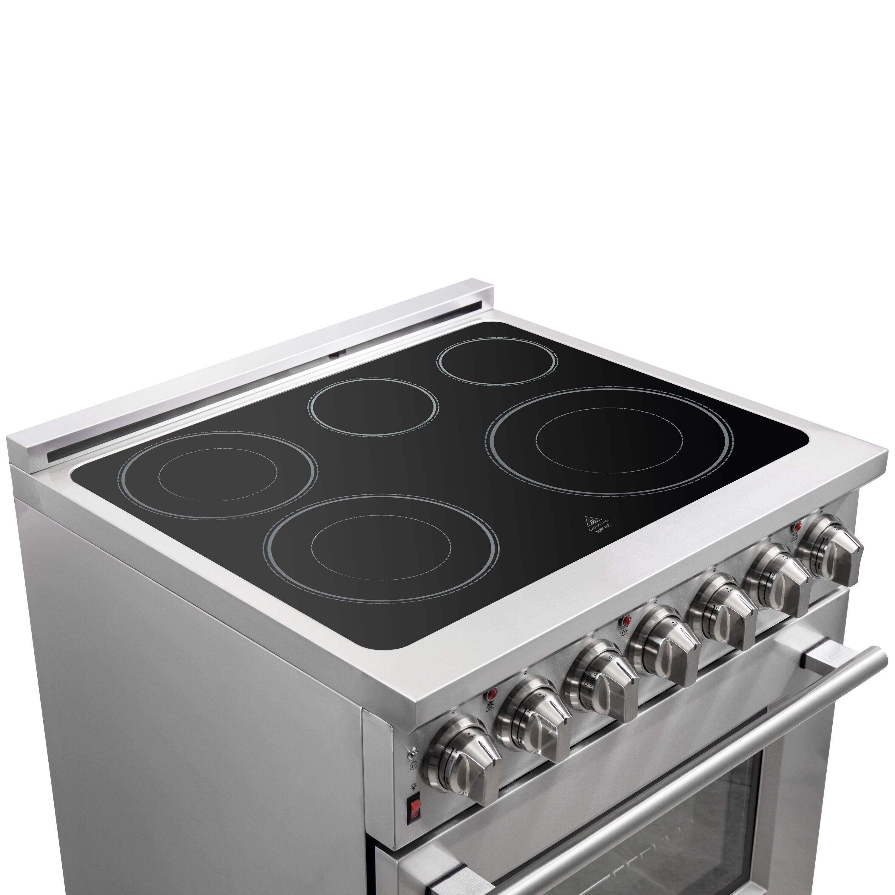 Estufa eléctrica independiente de acero inoxidable con horno de convección y freidora de aire FORNO Massimo de 30 pulgadas con 5 quemadores en la parte superior de vidrio y capacidad de 4.32 pies cúbicos