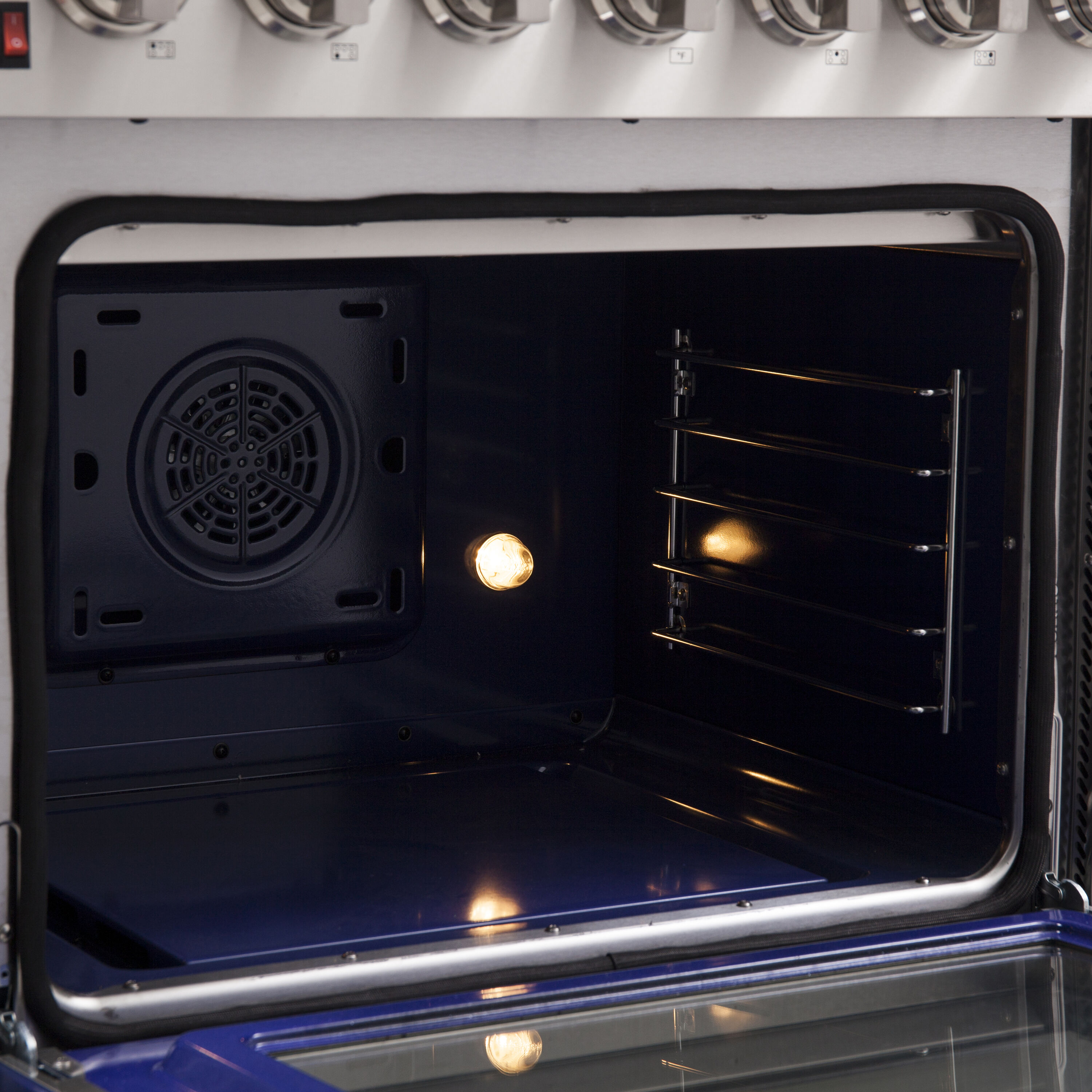 Estufa eléctrica independiente de acero inoxidable con horno de convección y freidora de aire FORNO Massimo de 30 pulgadas con 5 quemadores en la parte superior de vidrio y capacidad de 4.32 pies cúbicos