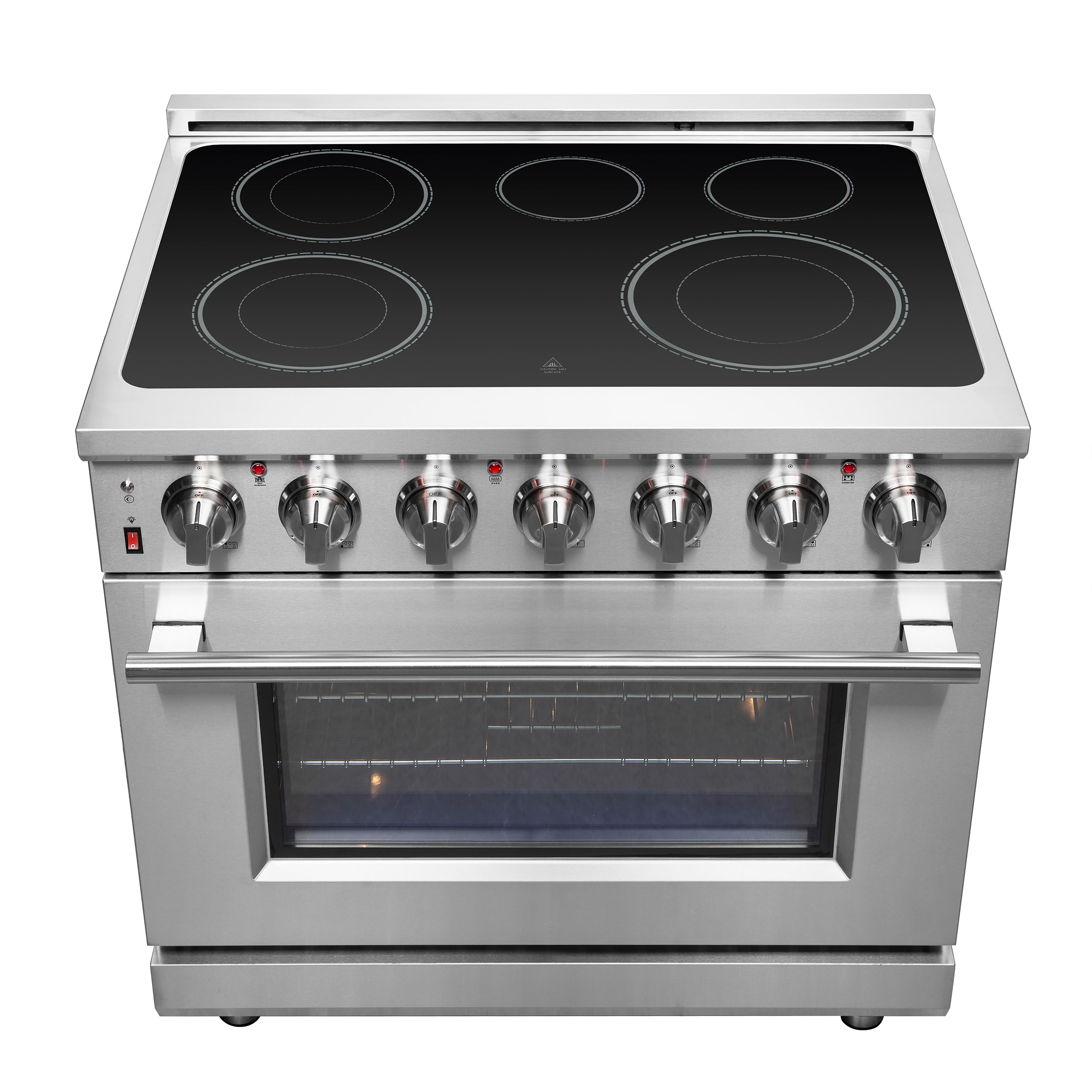Estufa eléctrica independiente de acero inoxidable con horno de convección de freír al aire FORNO Massimo de 36 pulgadas con 5 quemadores y 5.36 pies cúbicos de capacidad.
