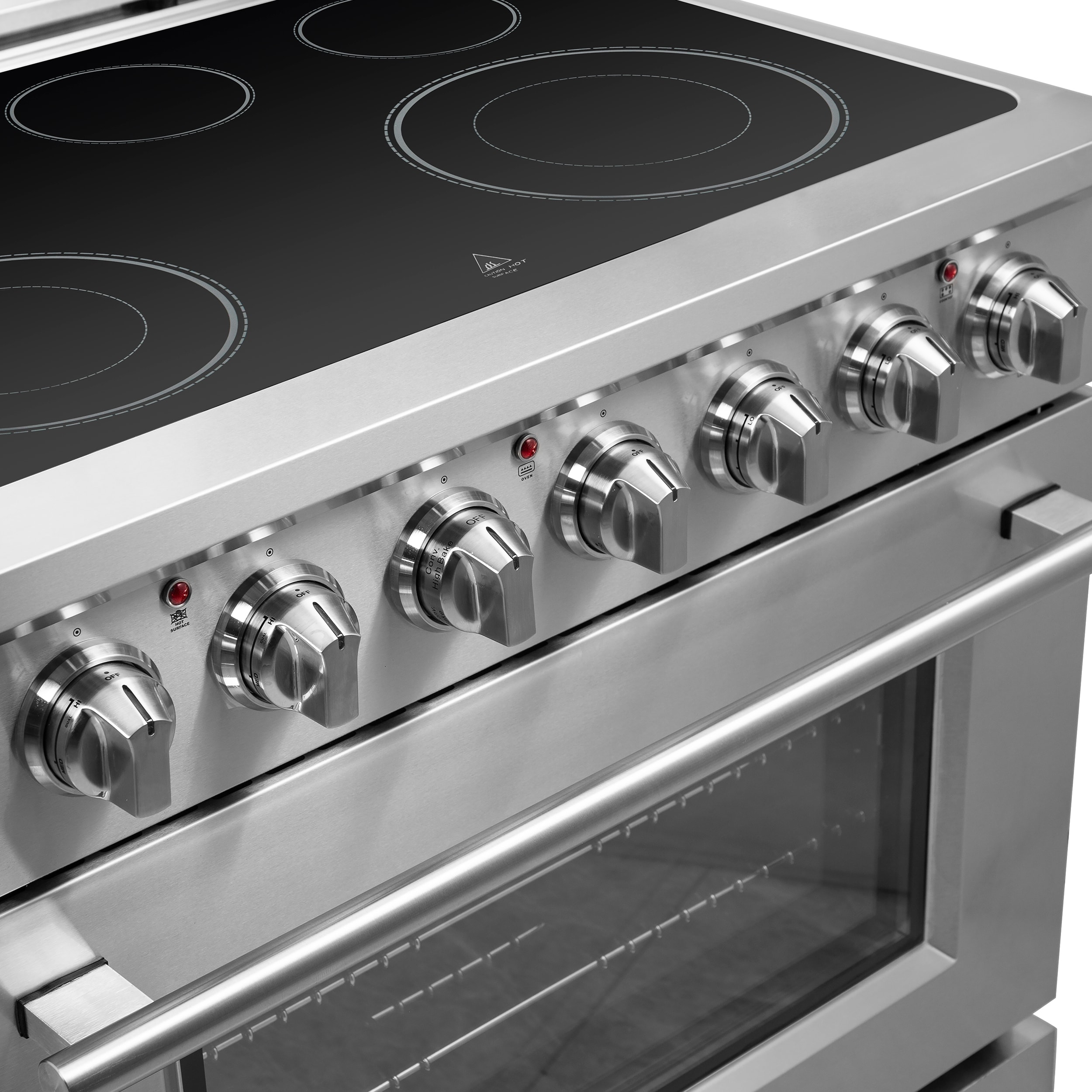 Estufa eléctrica independiente de acero inoxidable con horno de convección de freír al aire FORNO Massimo de 36 pulgadas con 5 quemadores y 5.36 pies cúbicos de capacidad.