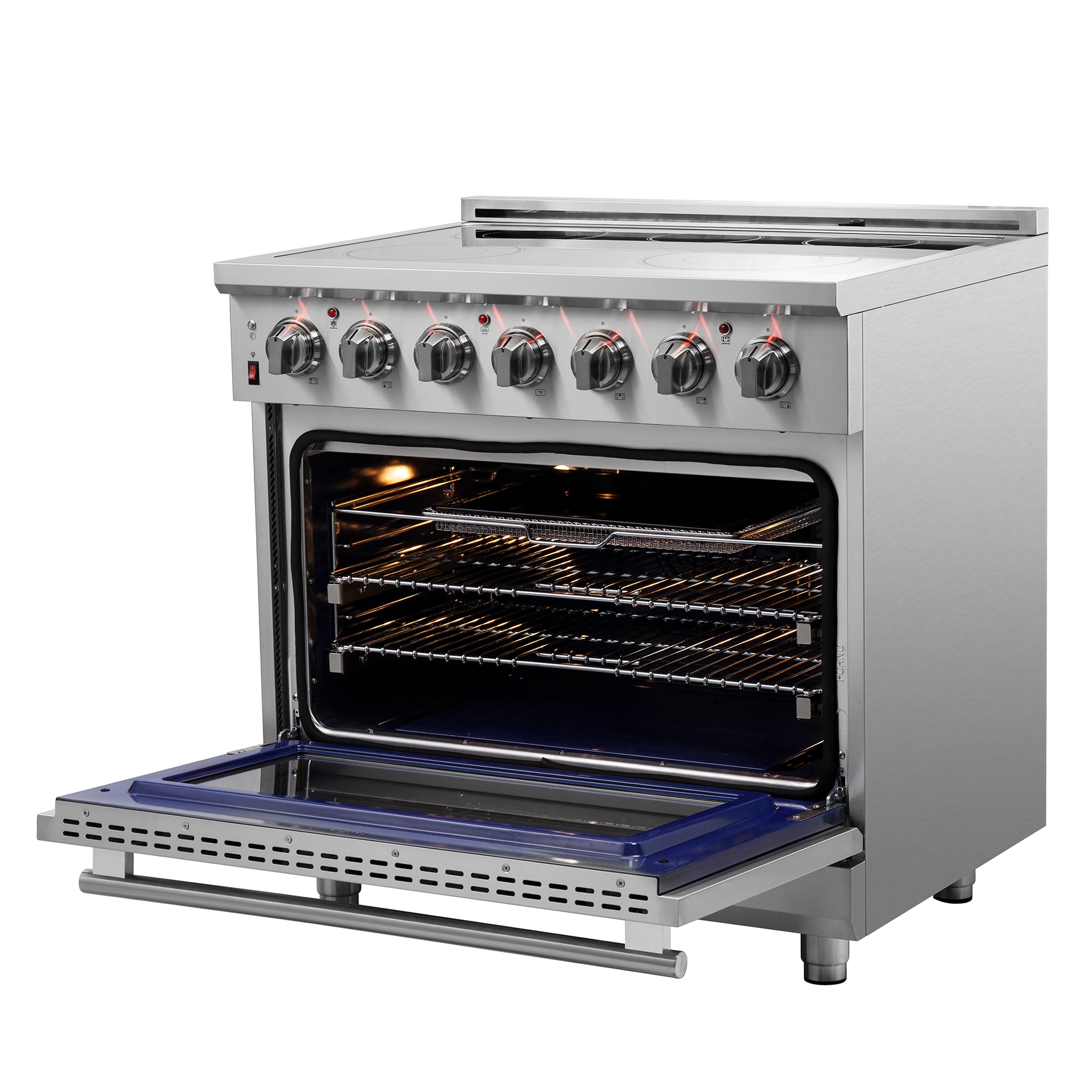 Estufa eléctrica independiente de acero inoxidable con horno de convección de freír al aire FORNO Massimo de 36 pulgadas con 5 quemadores y 5.36 pies cúbicos de capacidad.