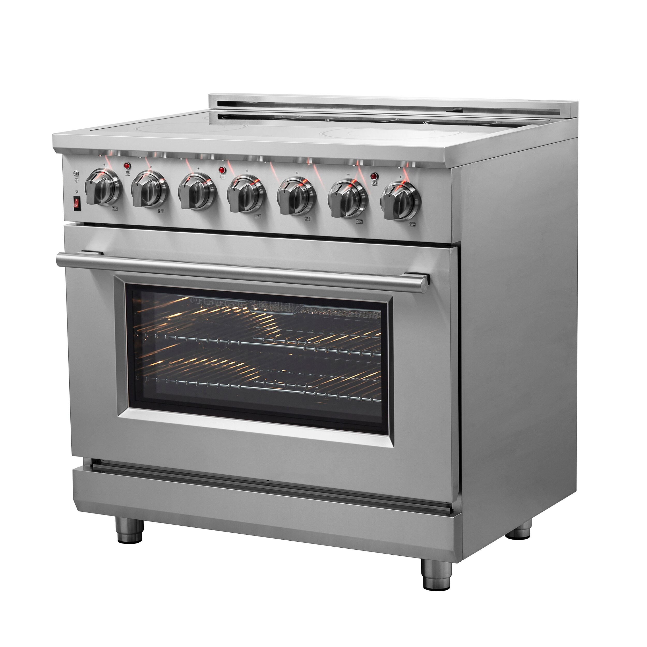 Estufa eléctrica independiente de acero inoxidable con horno de convección de freír al aire FORNO Massimo de 36 pulgadas con 5 quemadores y 5.36 pies cúbicos de capacidad.