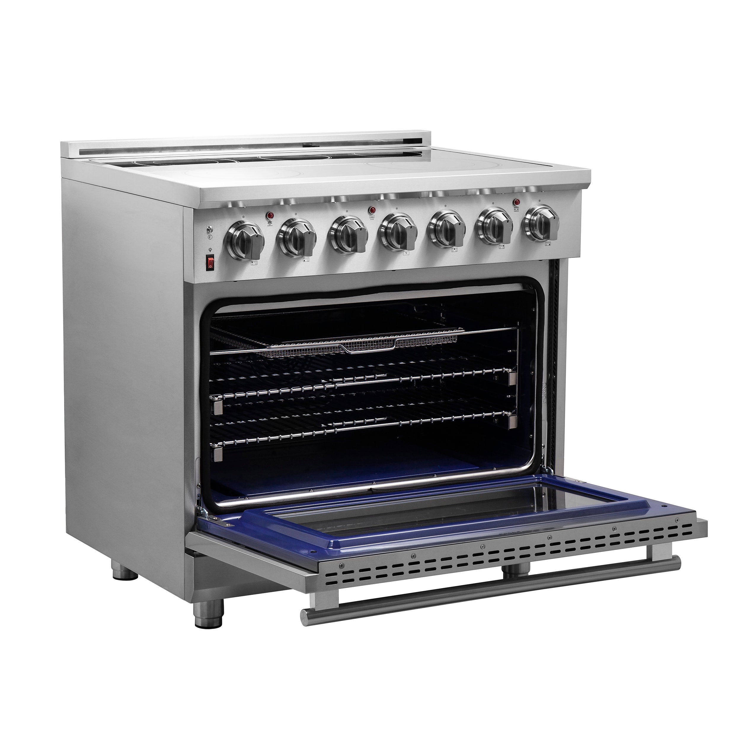 Estufa eléctrica independiente de acero inoxidable con horno de convección de freír al aire FORNO Massimo de 36 pulgadas con 5 quemadores y 5.36 pies cúbicos de capacidad.