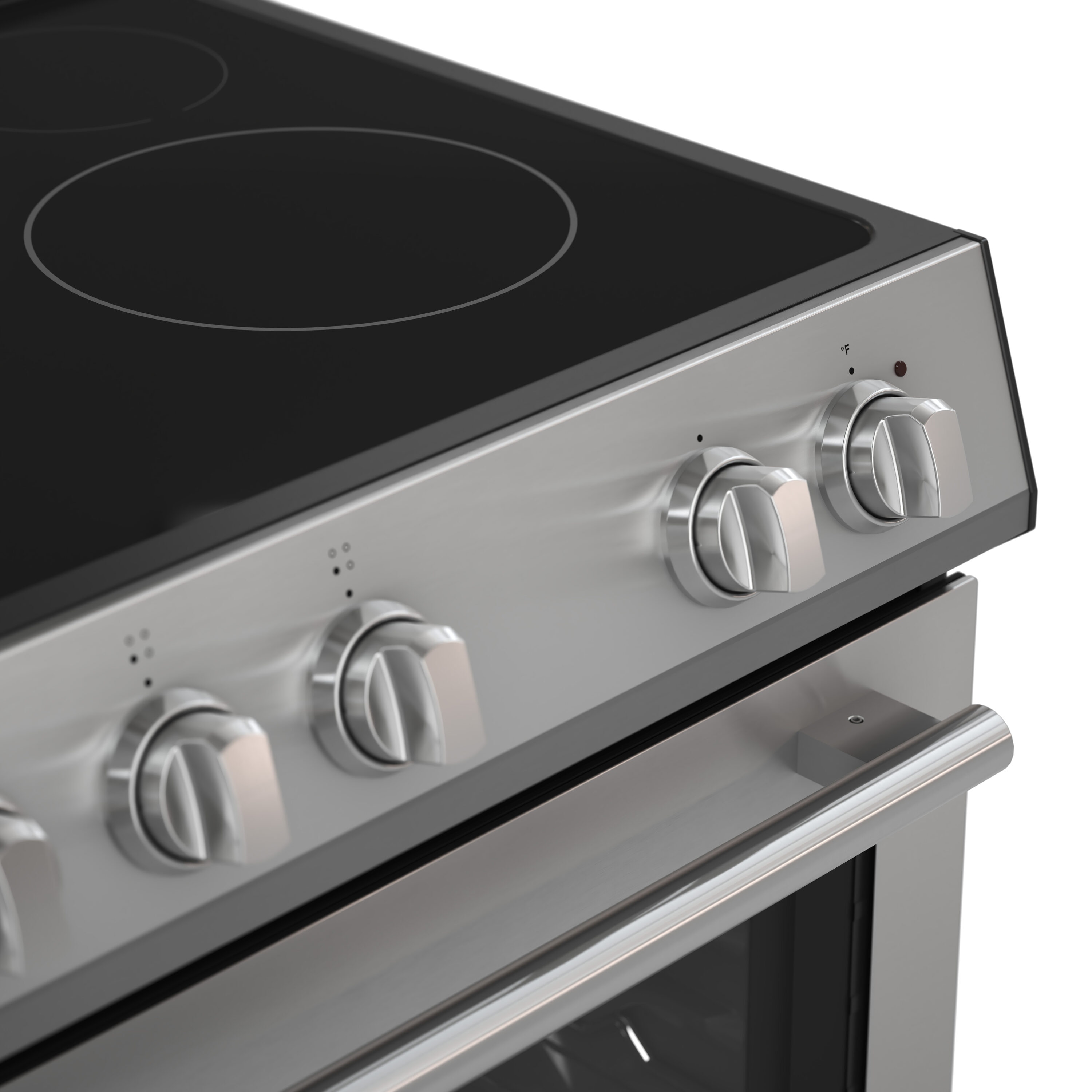 Estufa eléctrica deslizable con horno de convección de 5 pies cúbicos, 4 quemadores y tapa de vidrio de 30 pulgadas FORNO Leonardo Espresso de acero inoxidable.