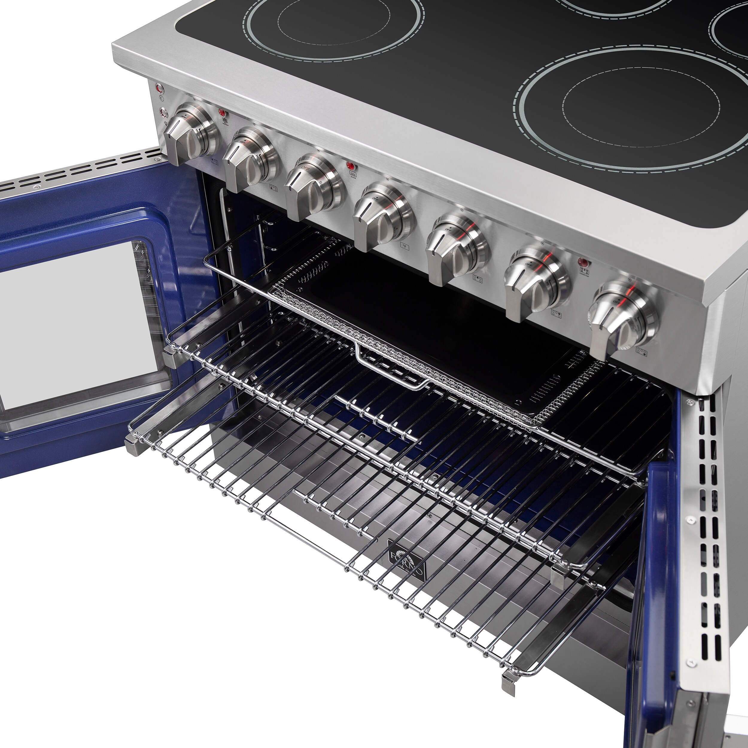 Estufa eléctrica independiente FORNO Massimo de 36 pulgadas con 5 quemadores y horno de convección de freidora de aire de 5.36 pies cúbicos en acero inoxidable. FFSEL6955-36