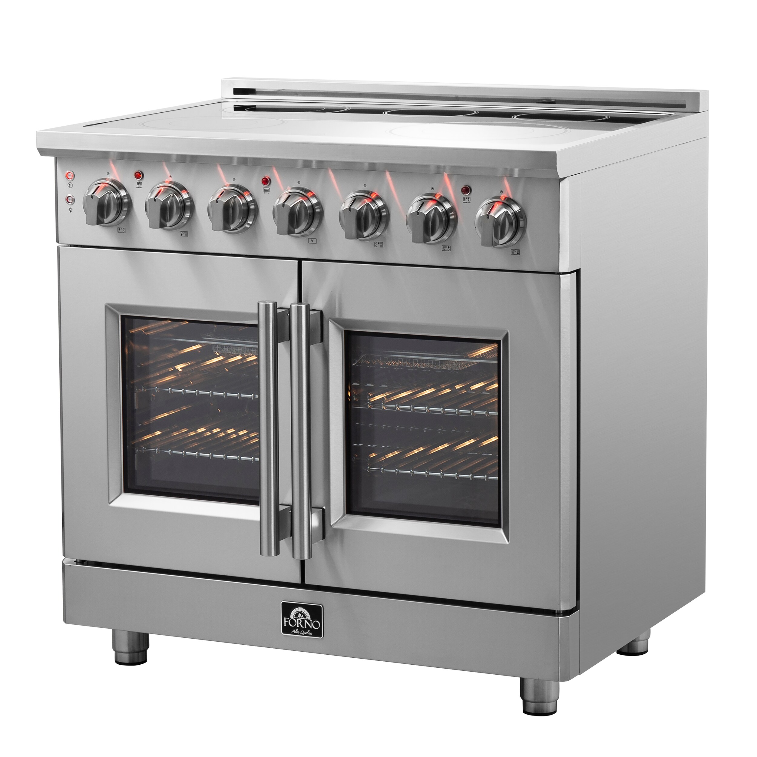 Estufa eléctrica independiente FORNO Massimo de 36 pulgadas con 5 quemadores y horno de convección de freidora de aire de 5.36 pies cúbicos en acero inoxidable. FFSEL6955-36