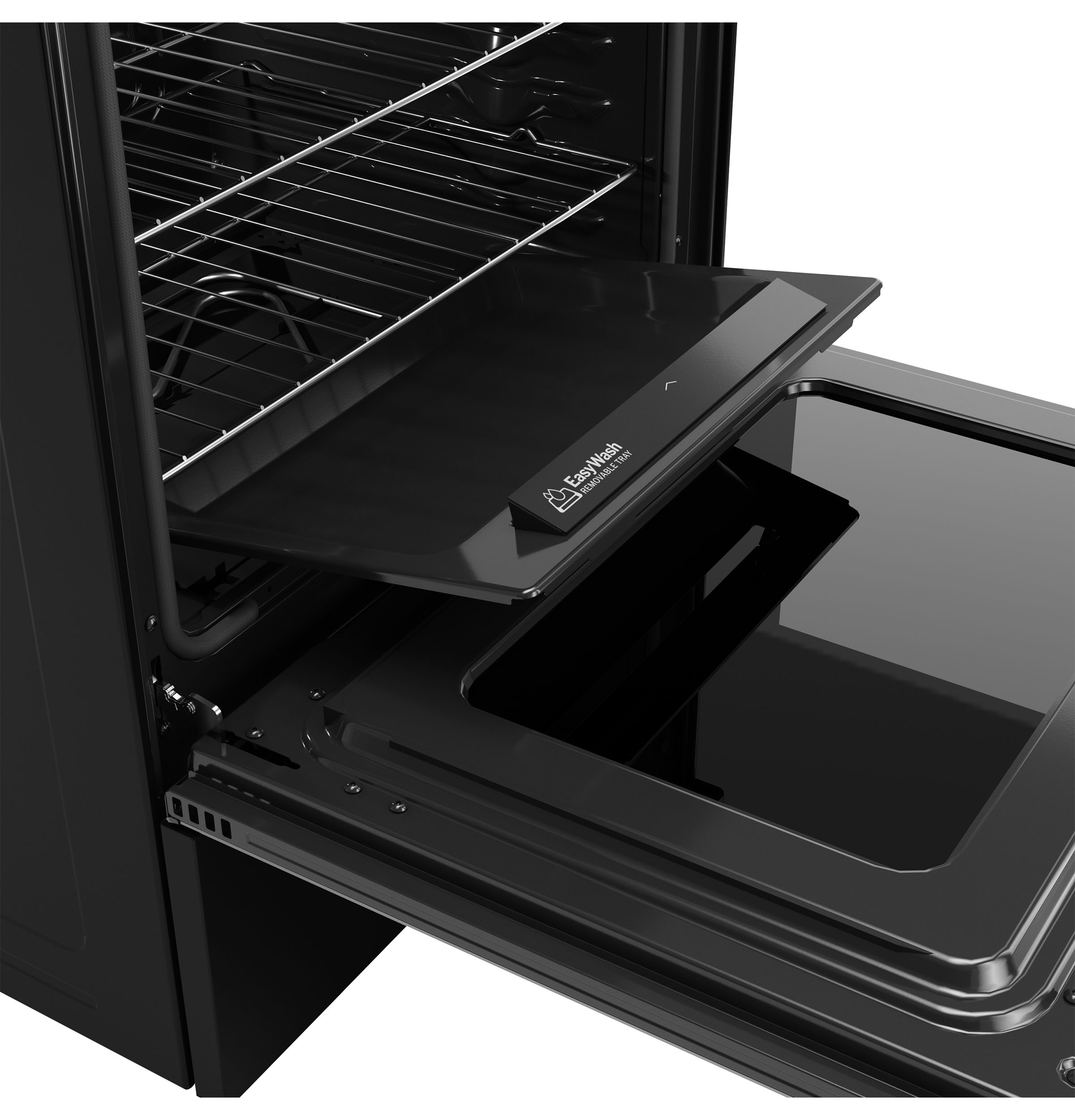 Charola para horno GE EasyWash de 30 pulgadas con tapa de vidrio y 5 quemadores, horno de convección con freidora de aire de 5.3 pies cúbicos, estufa eléctrica independiente (Pizarra) GRF600AVES