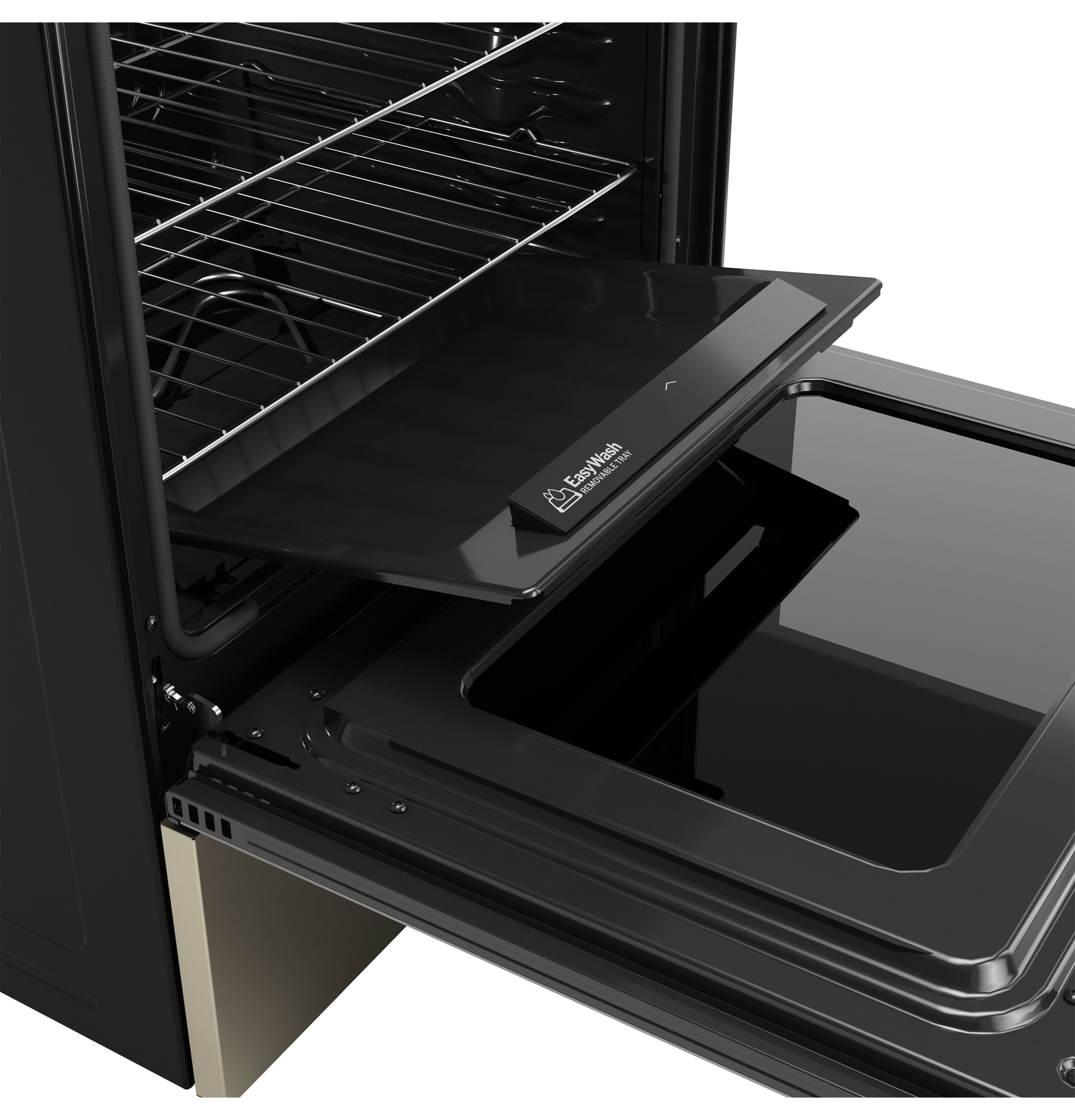 Charola para horno GE EasyWash de 30 pulgadas con tapa de vidrio y 5 quemadores, horno de convección con freidora de aire de 5.3 pies cúbicos, estufa eléctrica independiente (Pizarra) GRF600AVES