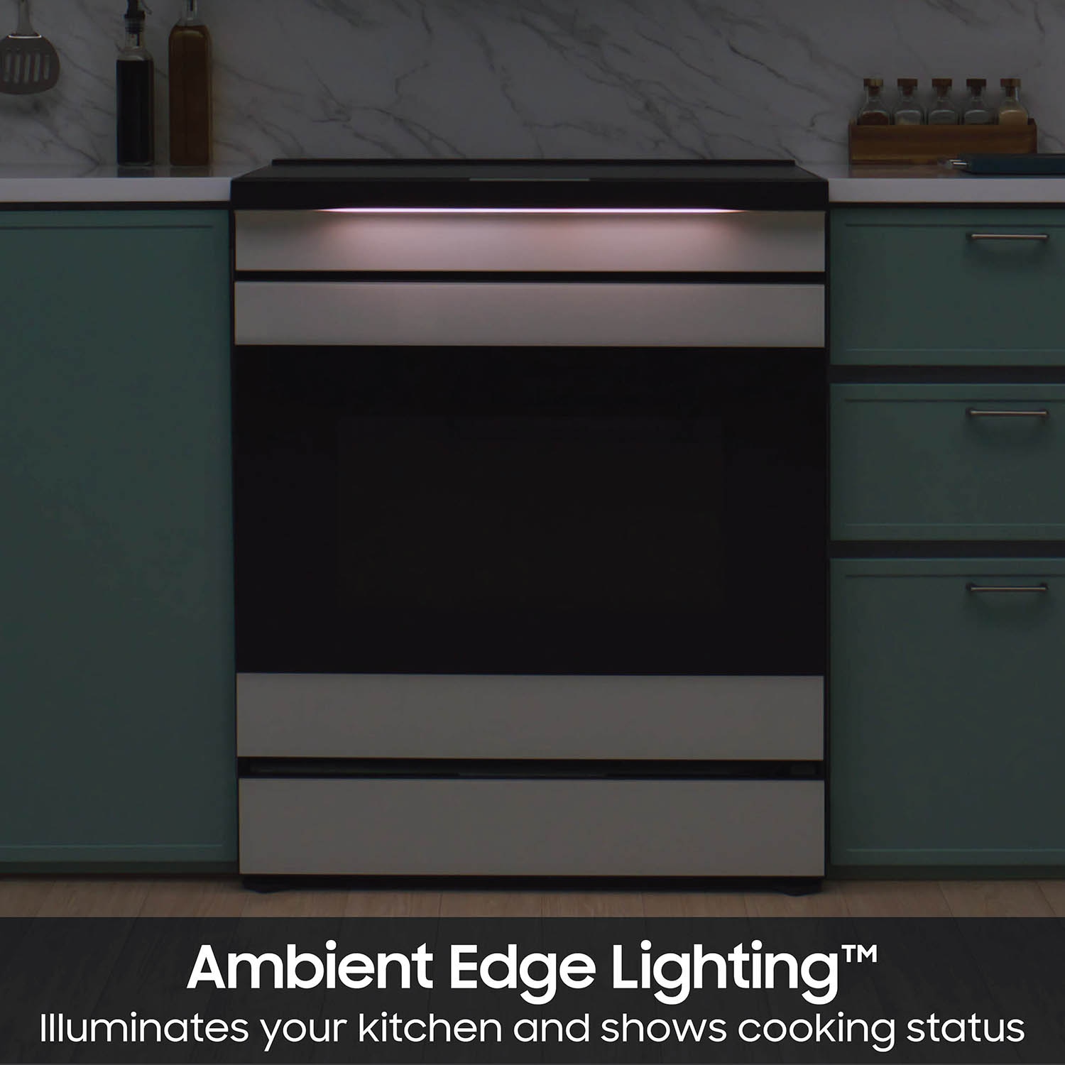 Samsung Bespoke 30 pulgadas 4 quemadores 6.3 pies cúbicos Horno de convección con freidora de aire Deslizable de inducción individual (Cristal blanco) NSI6DB990012